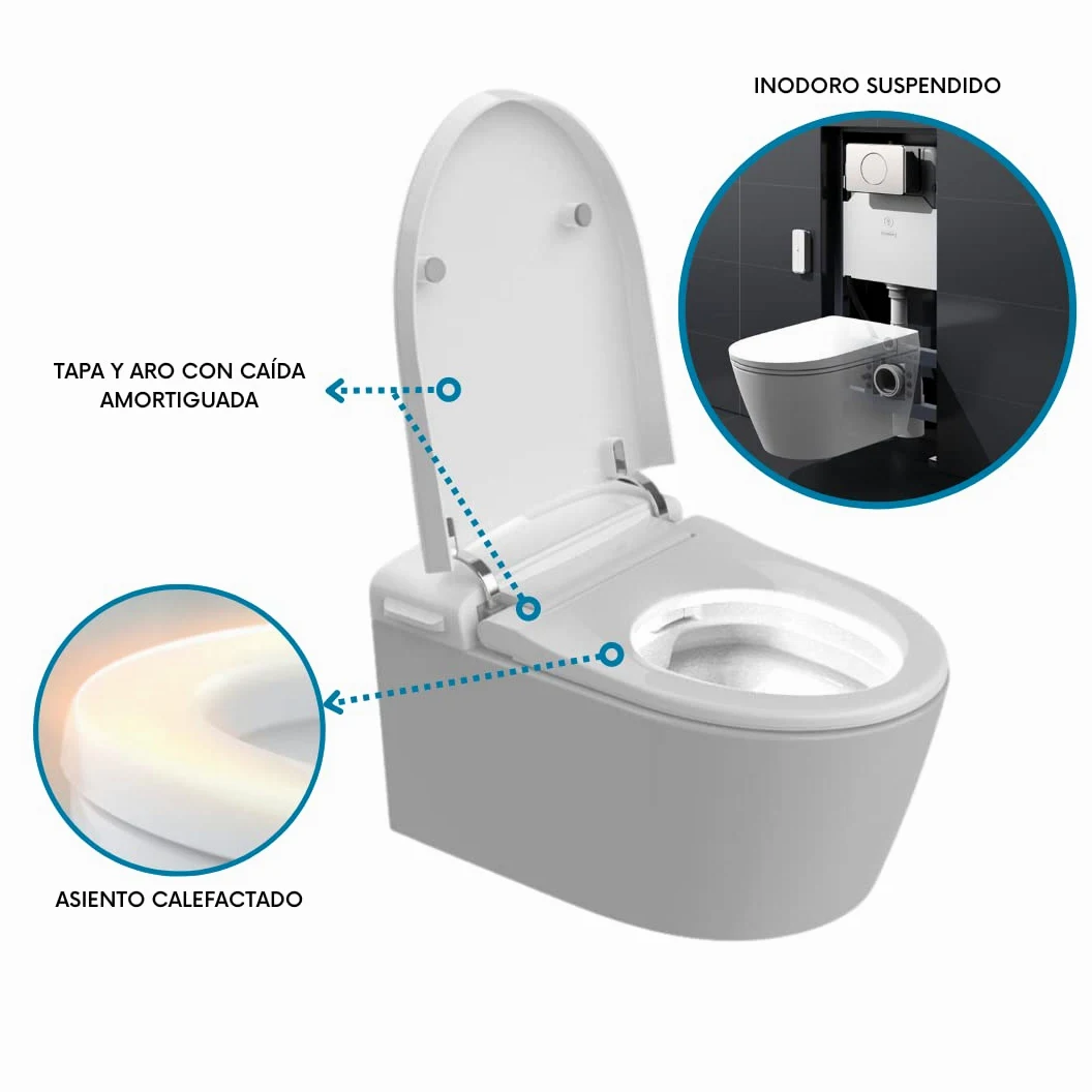 Nashi EOS WC da parete giapponese, bidet da incasso, luce notturna, sedile riscaldato, acqua calda e asciugatura, WC giapponese intelligente