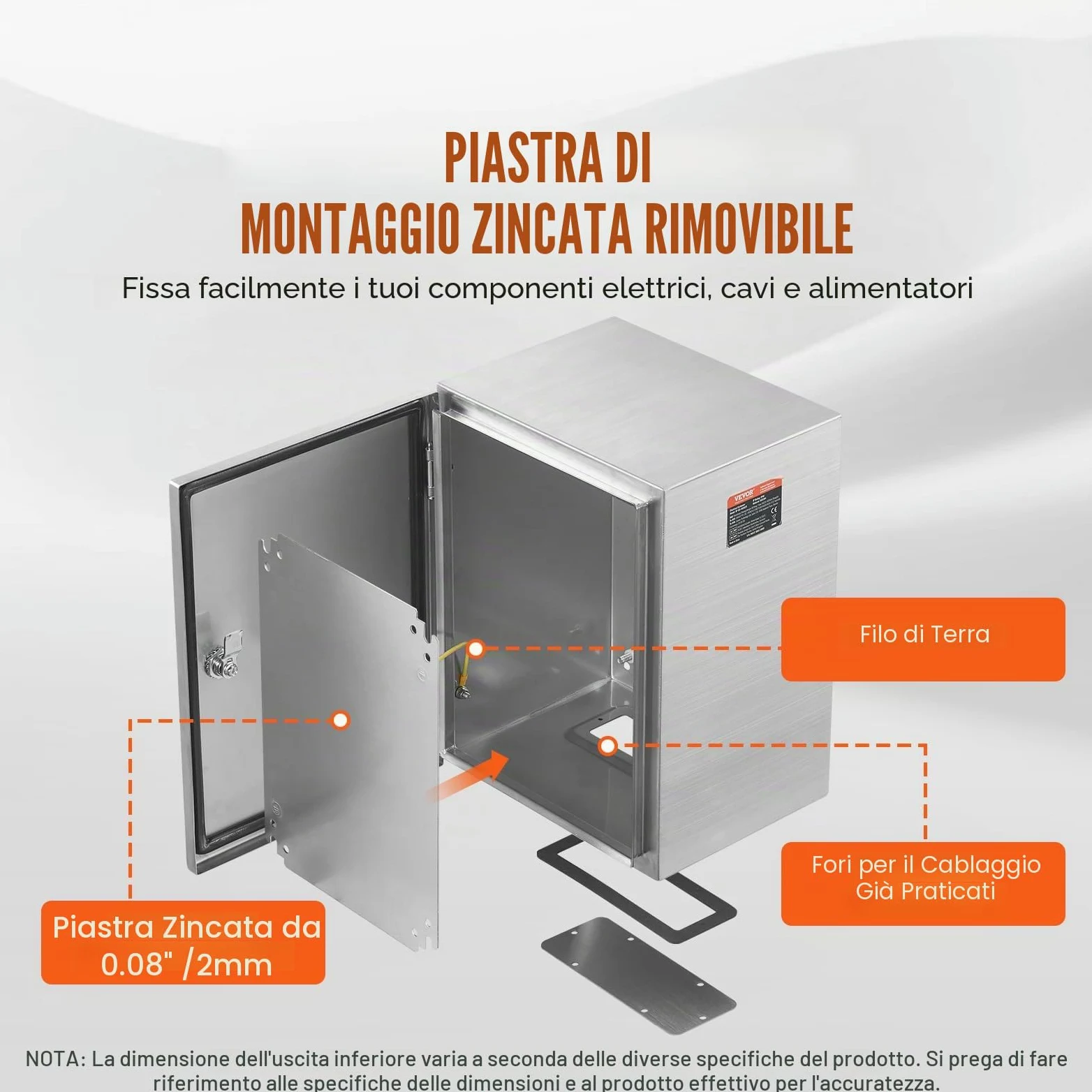 VEVOR Scatola elettrica in Acciaio, 20"x 16"x 8", Custodia per Apparecchiature Elettriche Elettroniche per Esterni Montata a Parete con Blocco Cerniere Piastra di Montaggio, Impermeabile IP66