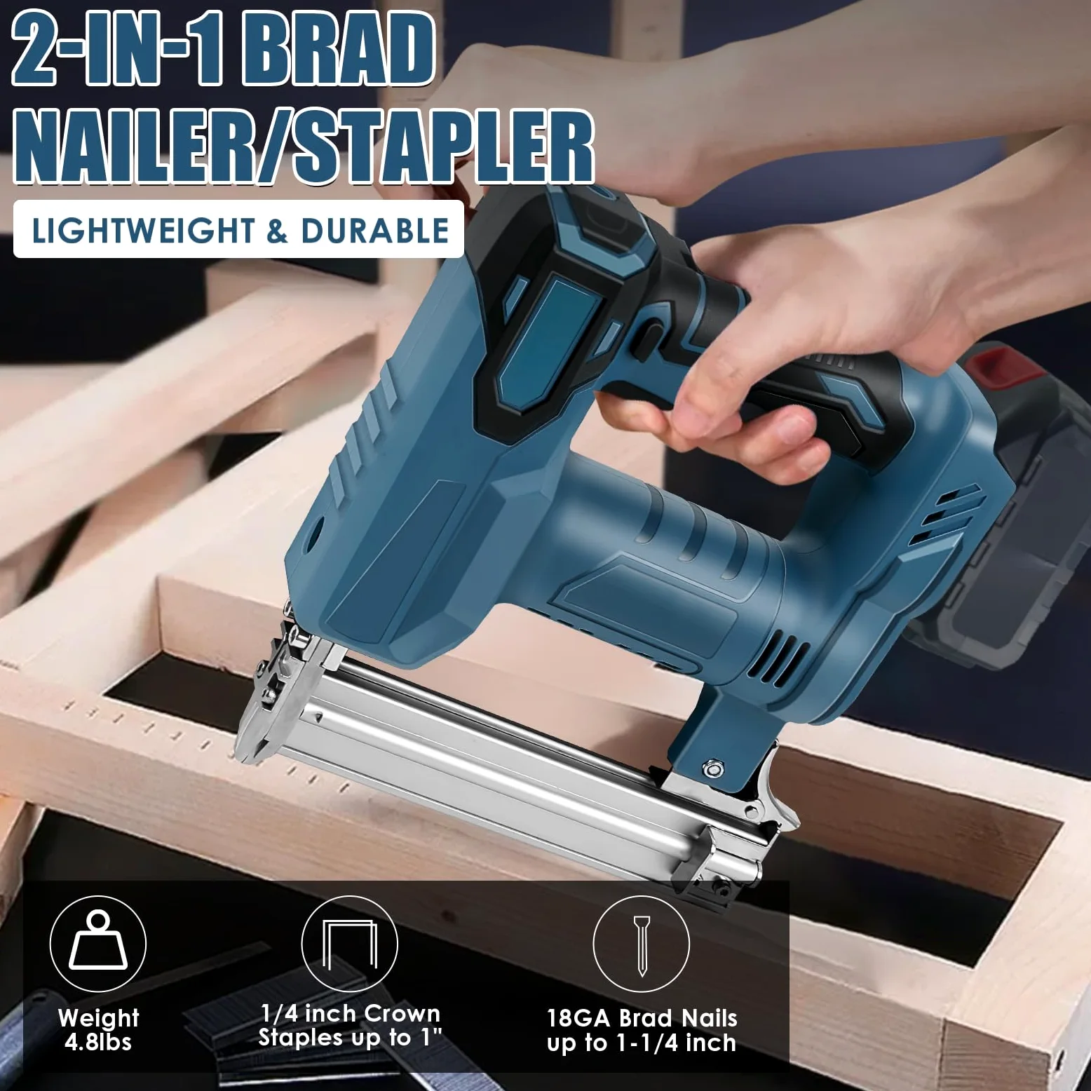 Pistola per unghie a batteria, compatibile con batteria al litio Makita da 18 V, 100 W, per legno, con 500 chiodi e 500 graffette