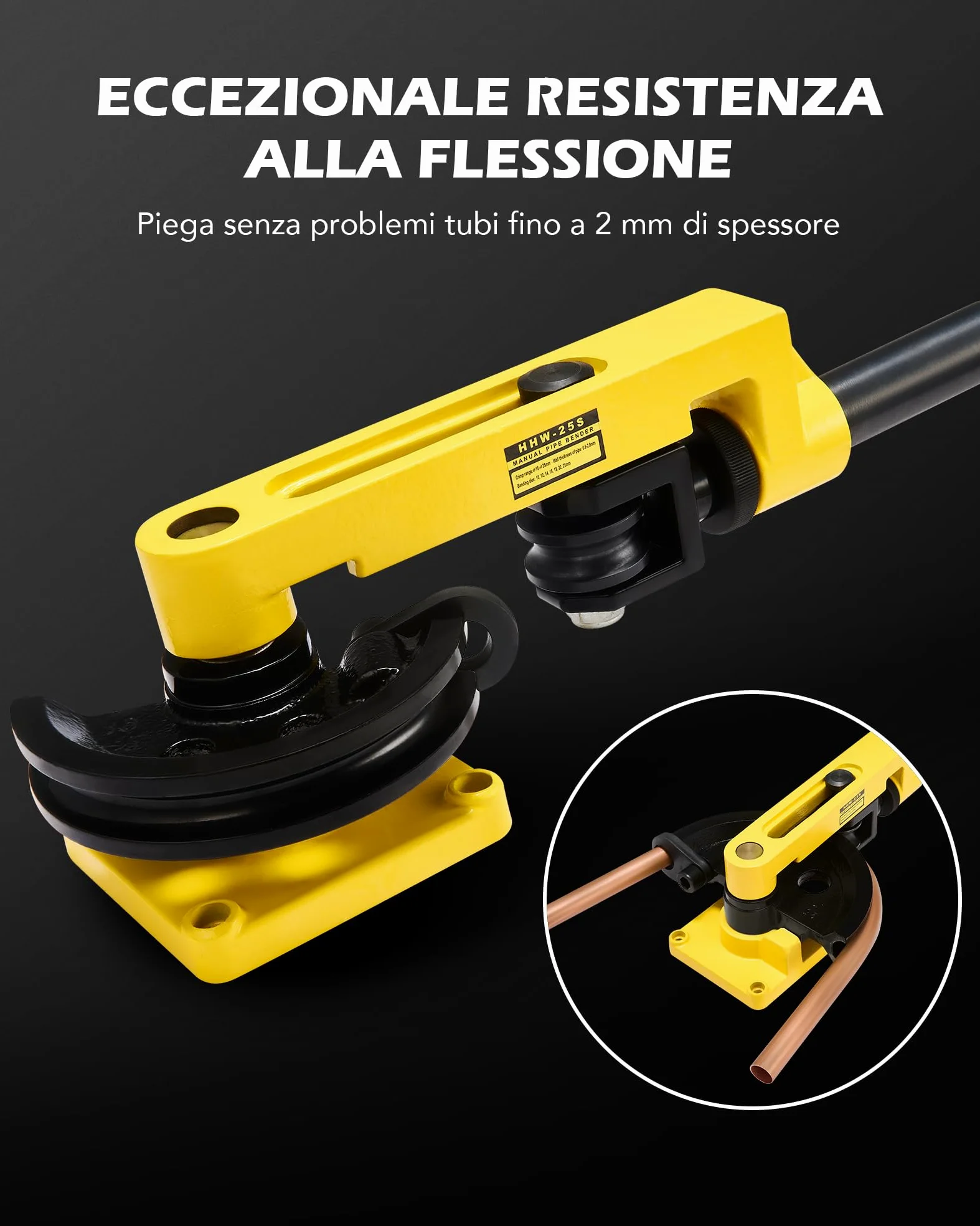 ZELCAN Piegatubi Manuale 10-25mm Curvatubi Manuale con 7 Stampi Pesanti per Resistenti Macchina Piegatubi per Tubi in Acciaio, Ottone, Rame, Ferro Battuto e Alluminio