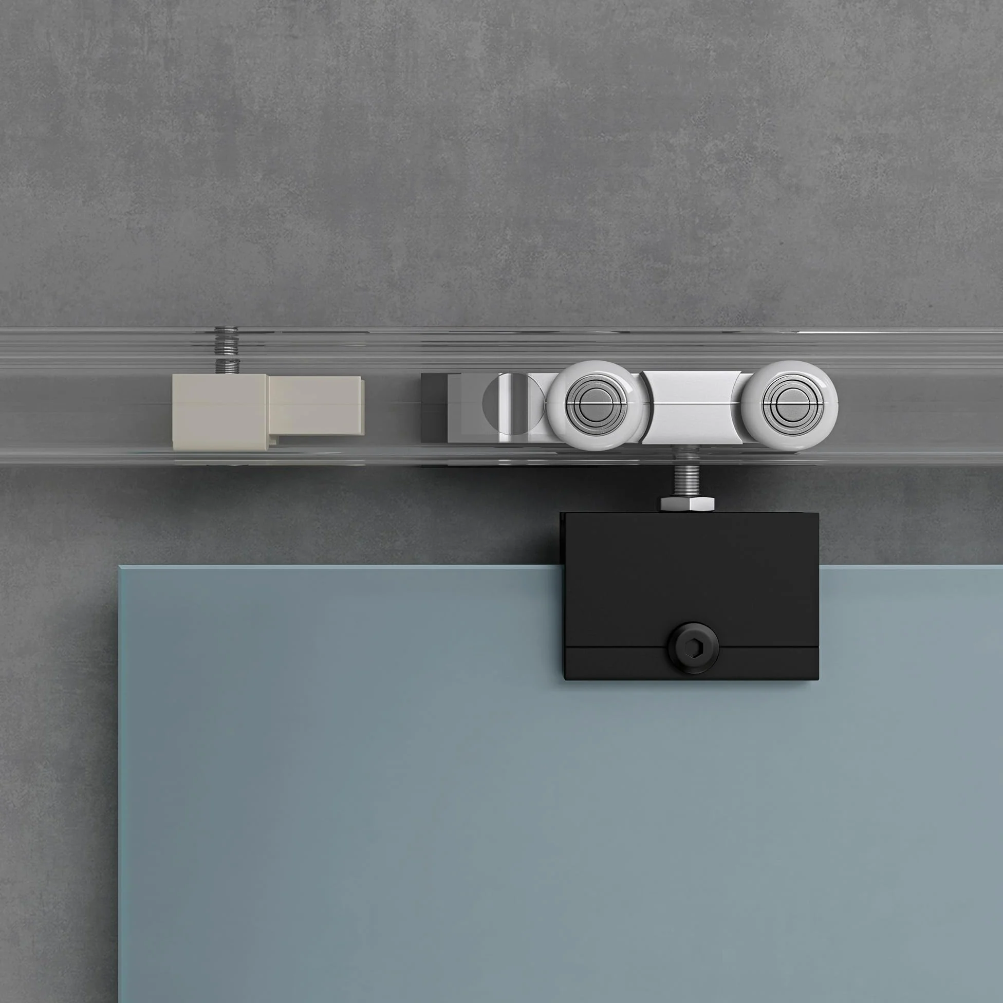 Mai & Mai Porta Scorrevole in Vetro 102.5x215cm, Porta Scorrevole in Vetro Satinato 8mm in 5 Strisce con Binario e Maniglia Rotonda per Bagno Cucina Studio Ufficio, Nero, Amalfi-plus 11H