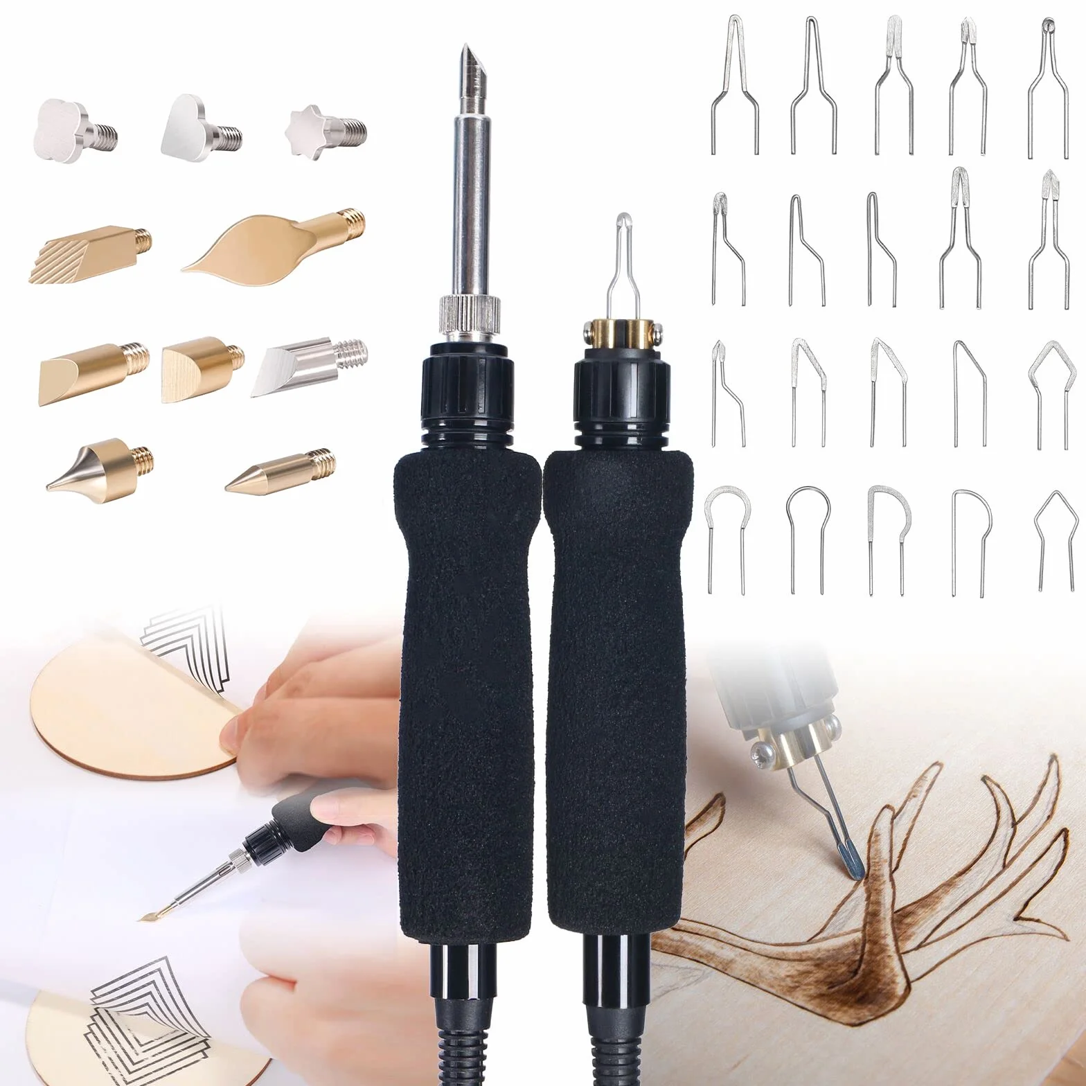 YIHUA 939D-II Kit Pirografo Per Legno Penna Pirografica con Pennino a Filo + Penna Pirografica a punta solida 2-IN-1 con 20 punte a filamento e 10 Pirografo con punta piena(EU PLUG)