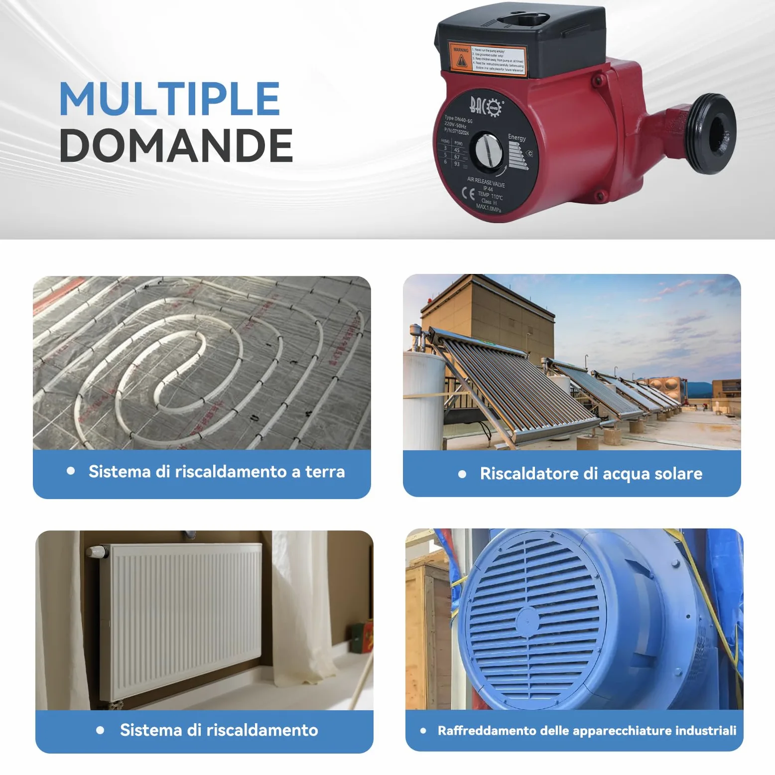 BACOENG Pompa di Circolatore Riscaldamento RS 25/6-180 Pompa di Ricircolo Acqua Calda Sanitaria 220V/50 Hz