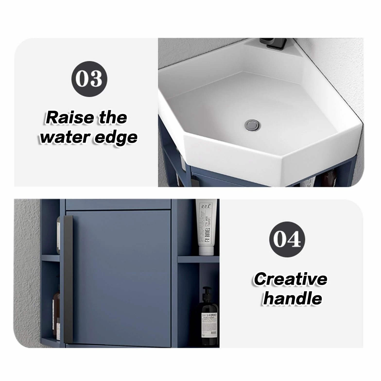 Lavandini Ad Angolo Per Bagno, Lavabo Ad Angolo Su Piedistallo, Mobile Da Bagno Con Rubinetto E Scarico, Set Di Mobili A Parete Per Piccoli Spazi, Per Piccoli Spazi, Mobiletto Sospeso A Parete ( Color