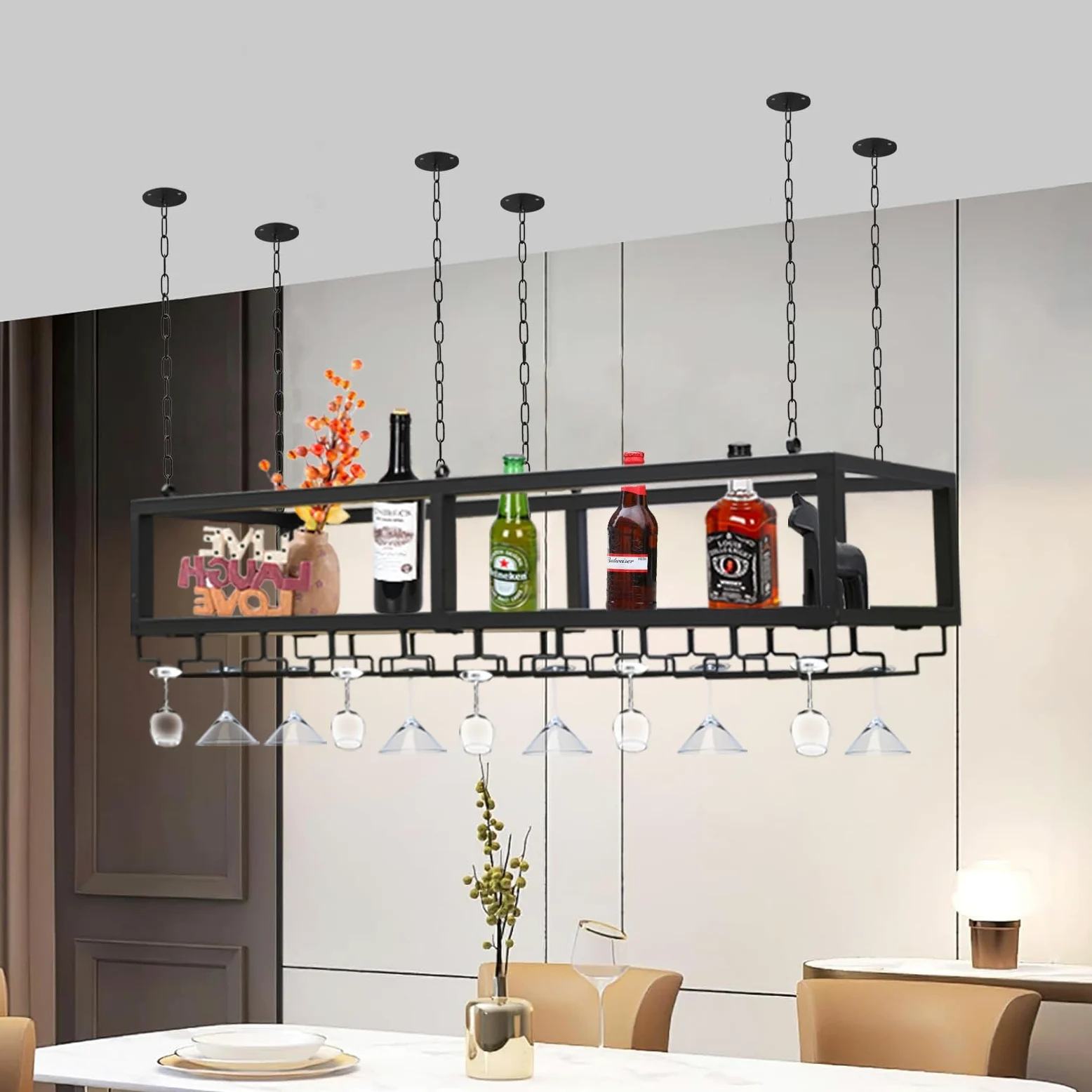 Mensola a soffitto Scaffale Decorativo Sospeso, Scaffale Galleggiante Rustico - Portabottiglie Da Soffitto, Per Soggiorno/cucina/bar, Con Catena Di Ferro Da 1 M (Size : 100 * 25 * 100cm)