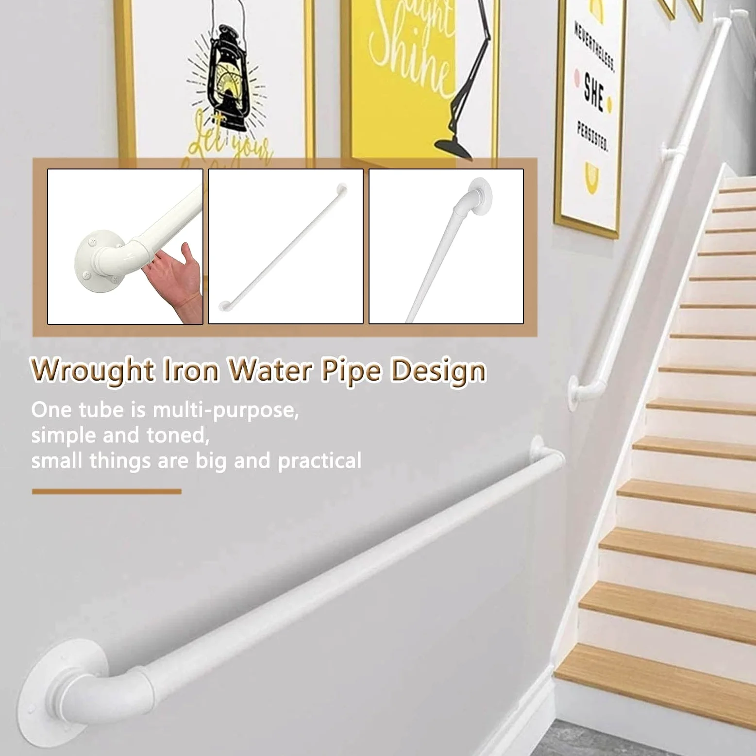 Bianco Scale Ringhiera Corrimano 1m 2m 3m 4m 5m 6m, Asta di Supporto Ringhiera Scale per Disabili Anziani Interni Esterni Maniglione/Maniglie - Supporto 200kg (Size : 200cm)