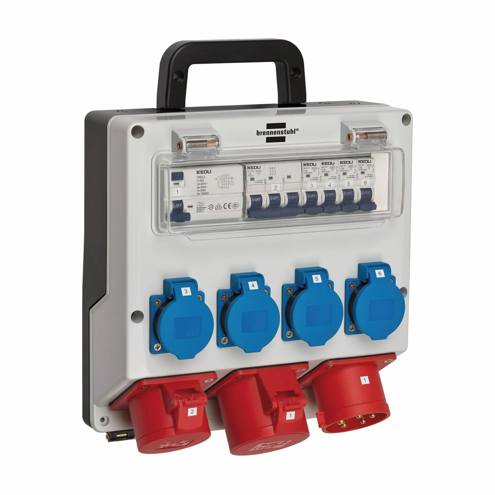 Brennenstuhl Distributore da parete IP44 (distributore di corrente per fissaggio a parete 32 A, con interruttore di protezione personale FI 30 mA), 4/32 IP44, grigio chiaro/nero