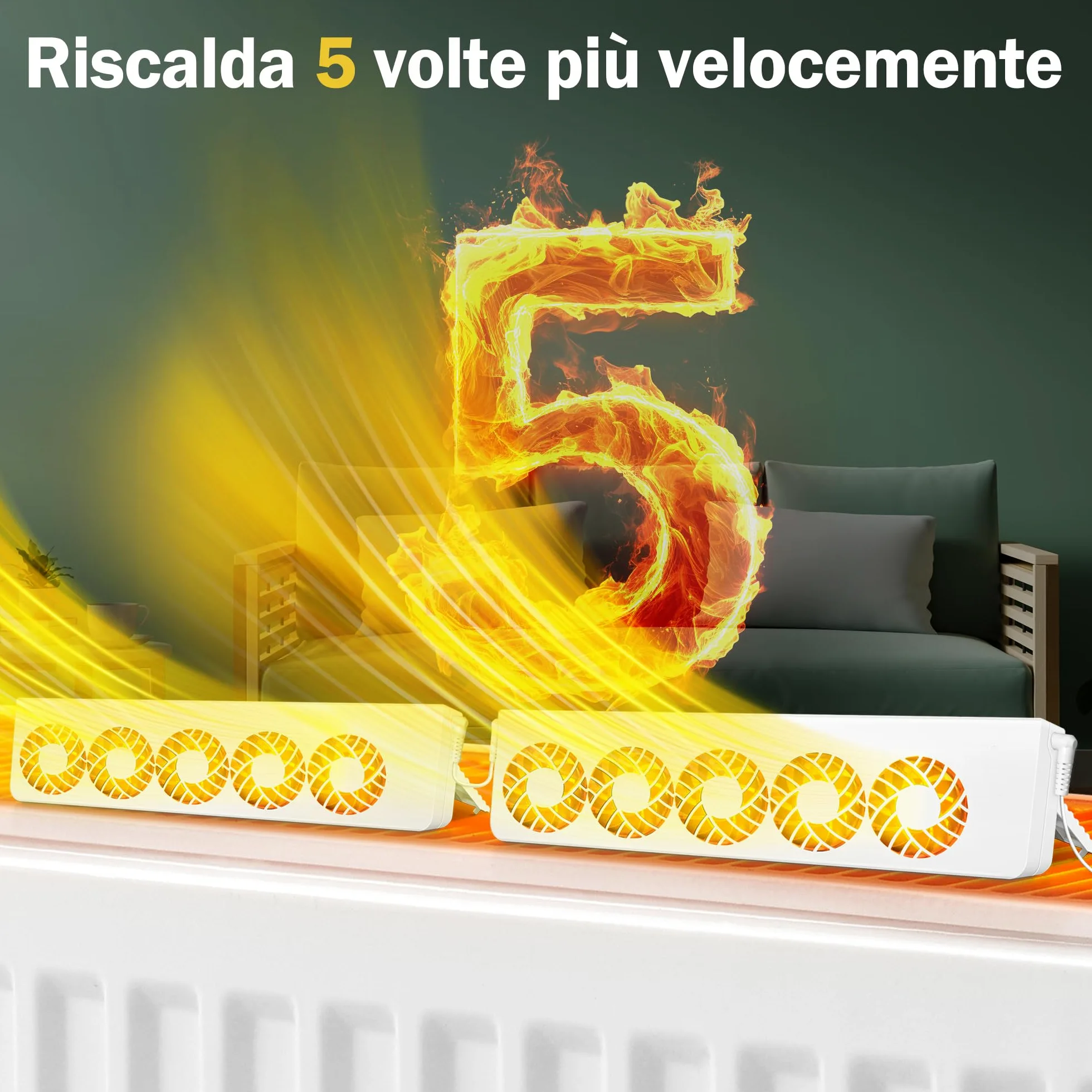 Ventole per Termosifoni 2.0 con Controller con Termostati Intelligenti, 10 Ventole per Aumentare l'efficienza del Riscaldamento e Risparmiare Energia con 1 Spina di Alimentazione (Duo Set)