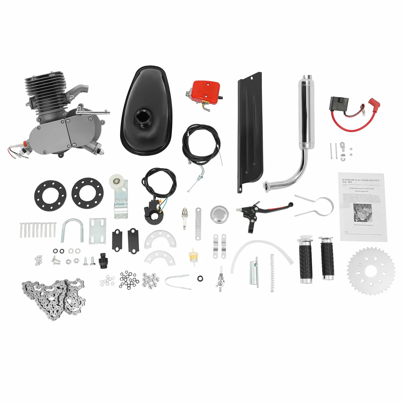 Kit motore per bicicletta 100cc 2 tempi, kit di conversione motore a benzina con accensione CDI, monocilindrico raffreddato ad aria, per telaio V da 26/28 pollici, motorizzazione fai-da-te per