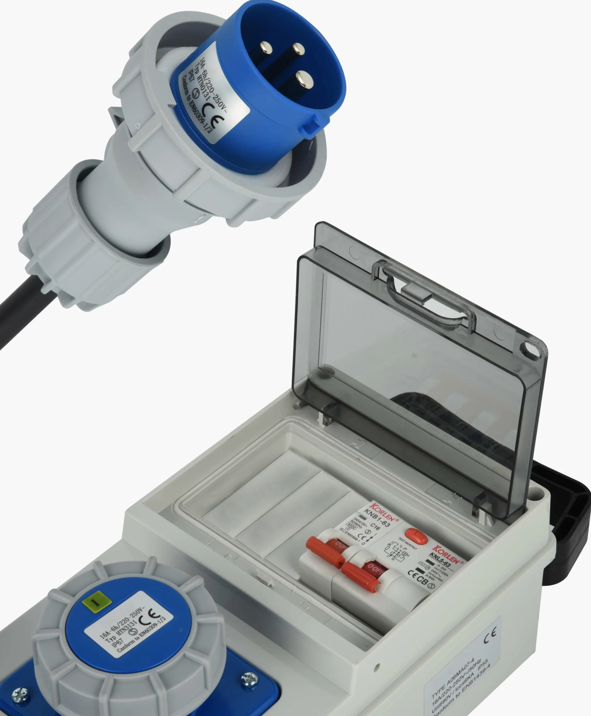 Electraline 60426 Quadro Elettrico di Distribuzione 3 Prese Industriali CEE, Spina CEE, Cavo 1.7M H07RN-F 3G2.5, IP67, con interruttore differenziale RCD 30ma + interruttore di sicurezza MCB