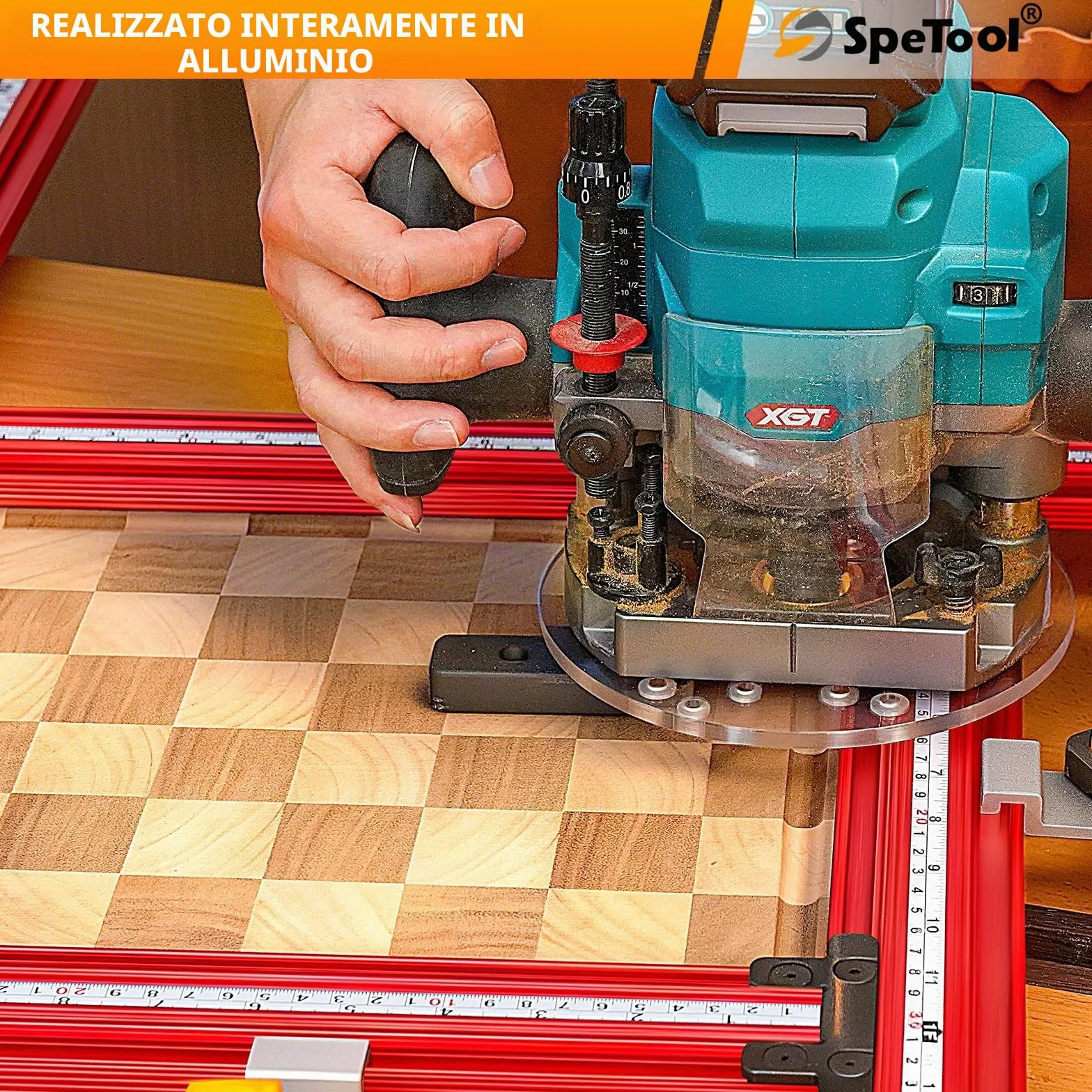 SpeTool Stencil di Fresatura Regolabile per Piani di Lavoro 650 mm x 650 mm - Router Jig per Lavorazione del Legno - Crea Fessure Rettangolari e Quadrate
