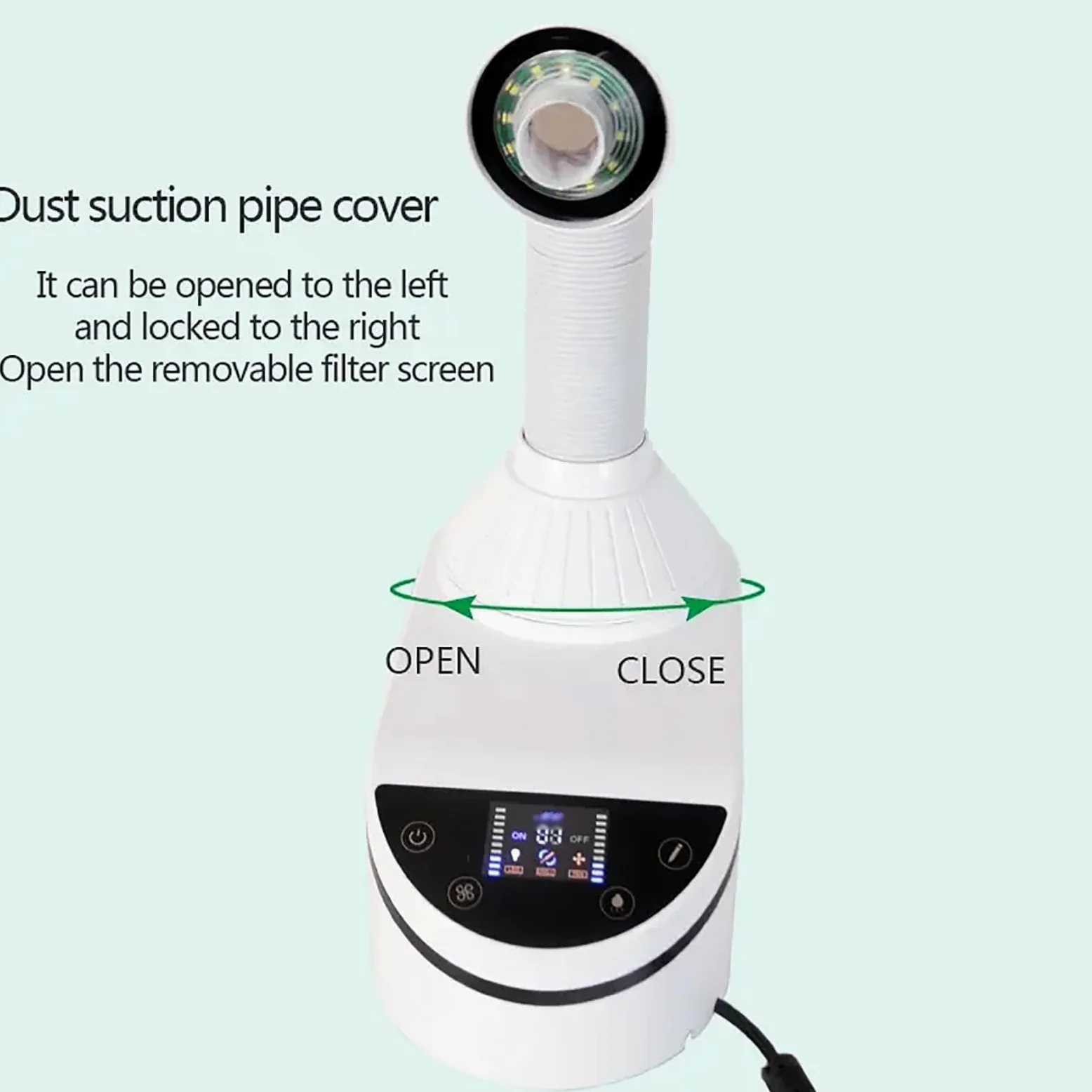 Aspirapolvere per unghie, potente aspirapolvere con faretto LED, condotto girevole a 360°, display LCD, touch screen intelligente per salone di bellezza