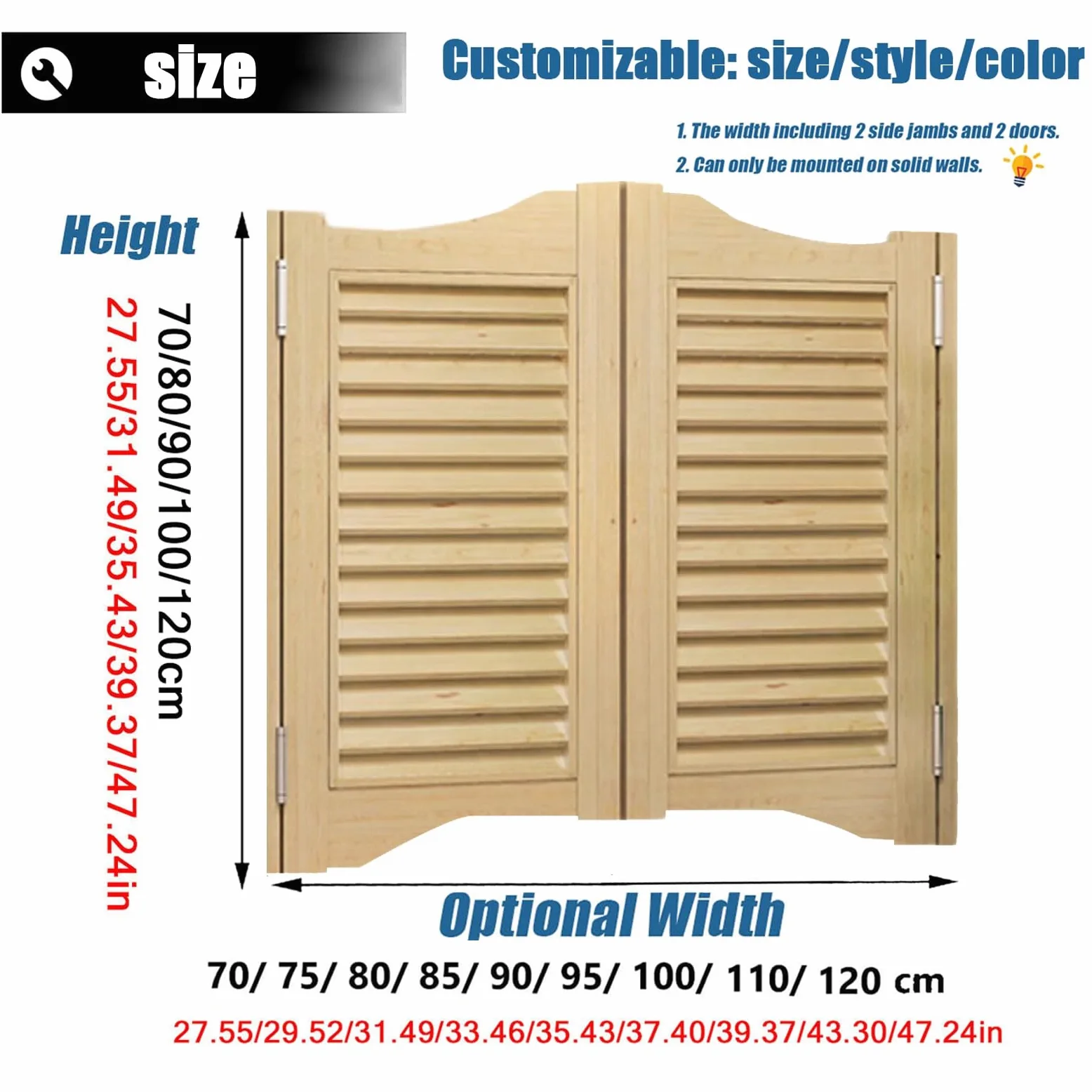 Caffè Bar Saloon Door, Porta Oscillante Interno in Legno, Porte a Mezza Vita per Cucina, Casa, Scale, Camera da Letto, Corridoio (Dimensioni: 80x70cm/31.49x27.55in)