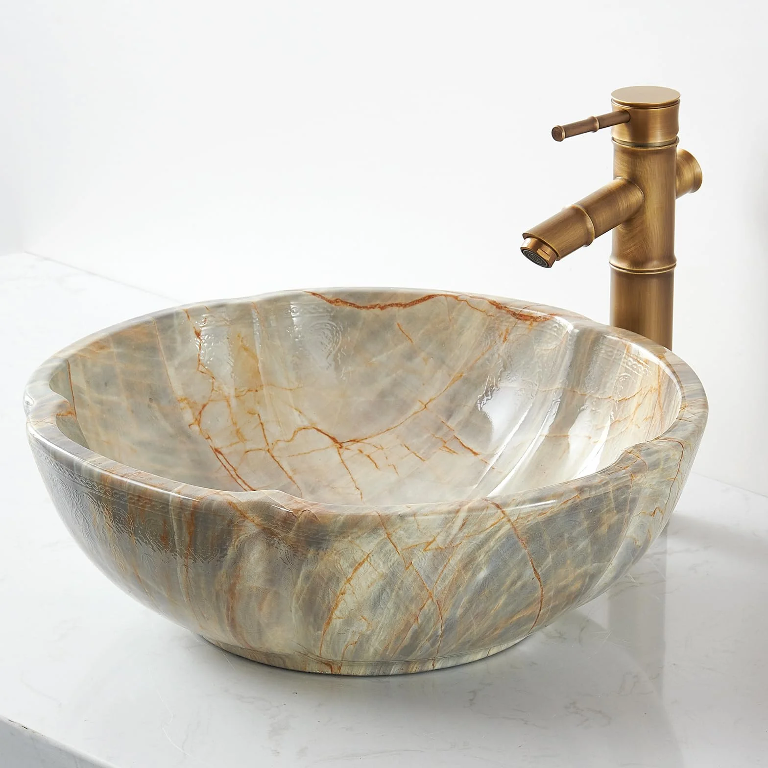 Lavabo da bagno in ceramica FCH7020 a forma di petale, 420 x 150 mm, fatto a mano, colore giada