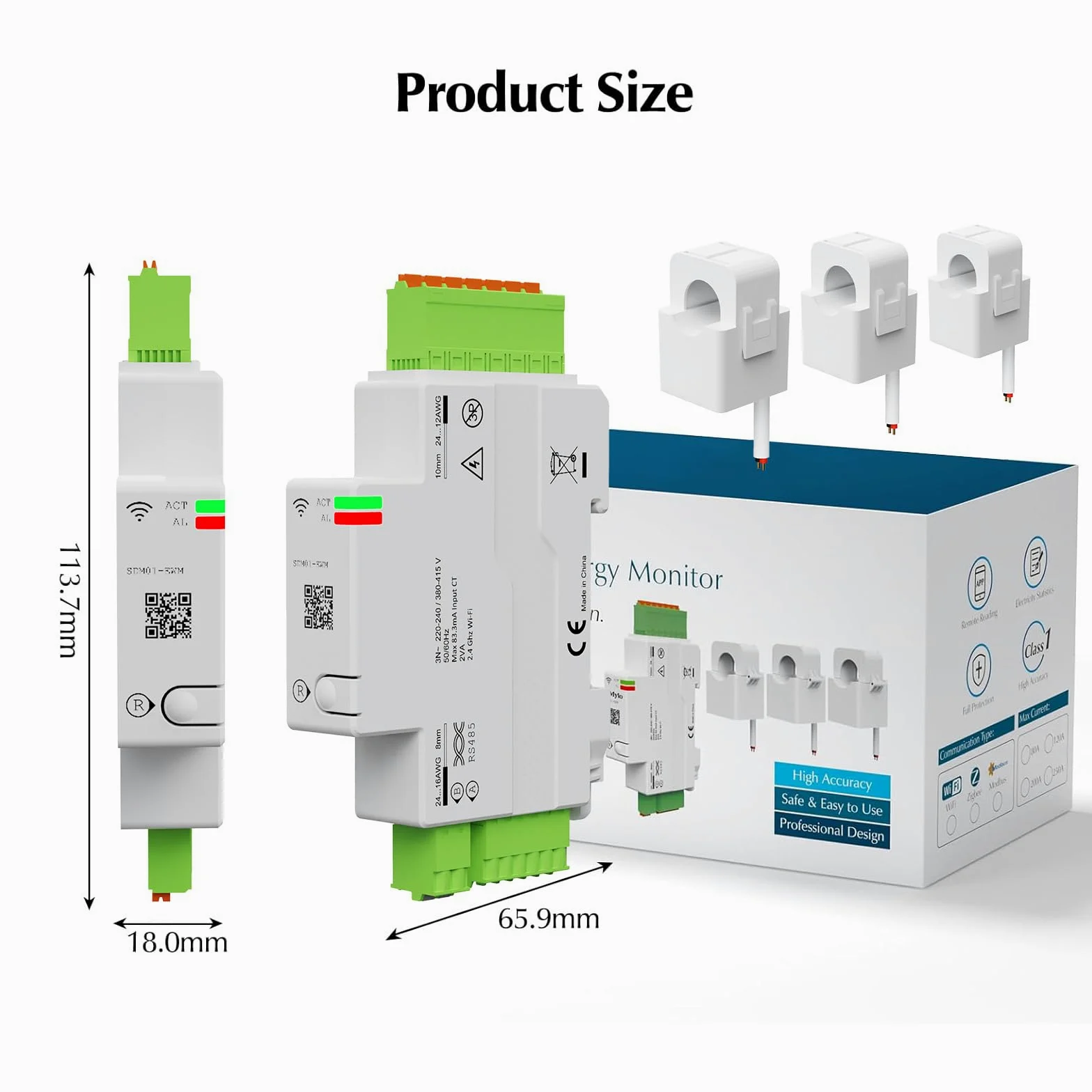 eMylo Contatore Energia Intelligente WiFi 3 Fasi 120A, Monitoraggio in Tempo Reale con Trasformatori di Corrente a Nucleo Diviso, Protezione Sovraccarico, App Tuya Smart Life per Casa e Appartamento