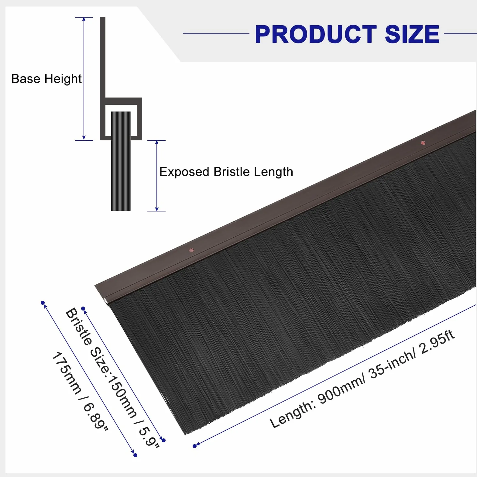 QUARKZMAN 2Pz Spazzola per Porta con Base in Lega di Alluminio a Forma di H con Spazzola in Pp da 150mm per Casa, Industria (900mm L, Marrone)