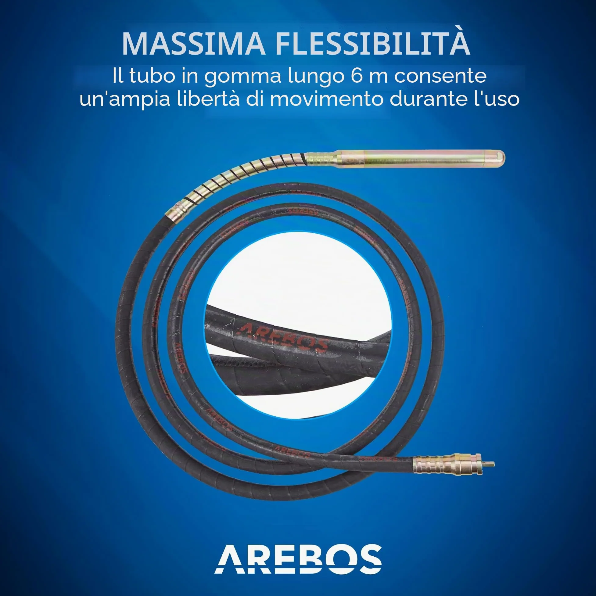 Arebos Vibratore per cemento | Vibratore per calcestruzzo 1500W | Vibratore ad immersione | Vibratore portatile per calcestruzzo | Ago vibrante per calcestruzzo | Vibratore interno per calcestruzzo