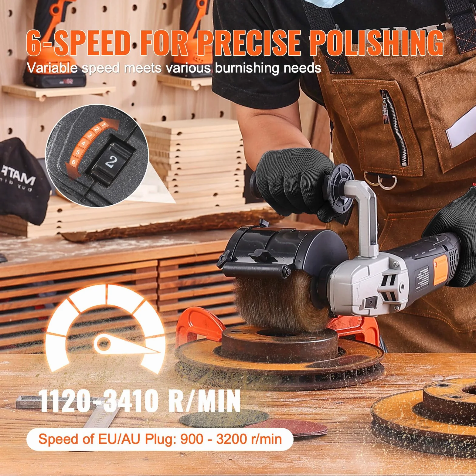 VEVOR Lucidatrice Brunitura 1300 W Strumento per Condizionamento Superficie 6 Velocità Regolabile, Lucidatrice Elettrica Portatile, Mola per Lucidare Filo d'Acciaio, per Acciaio Inox, Metalli, Legno