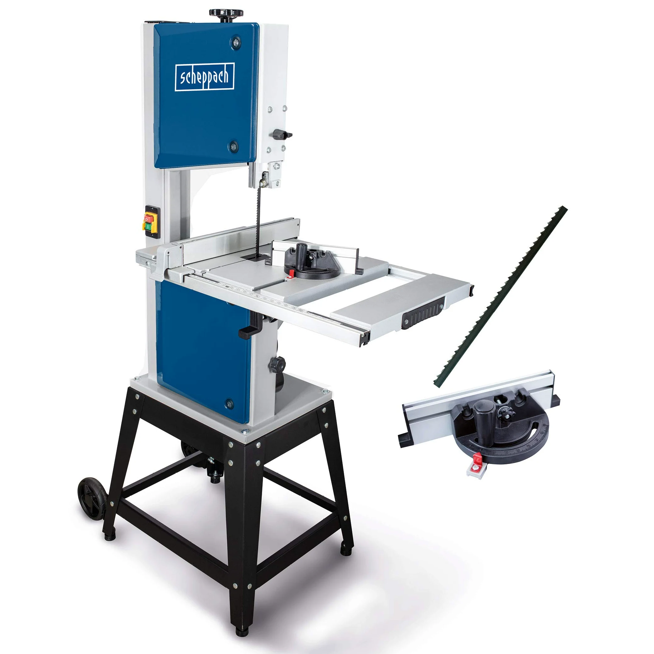 Scheppach HBS400 - Sega a nastro, 315 mm, con sega a nastro di ricambio e lama trasversale, 230 Volt, potenza motore 750 Watt, altezza massima di passaggio 170 mm, larghezza massima di passaggio 305