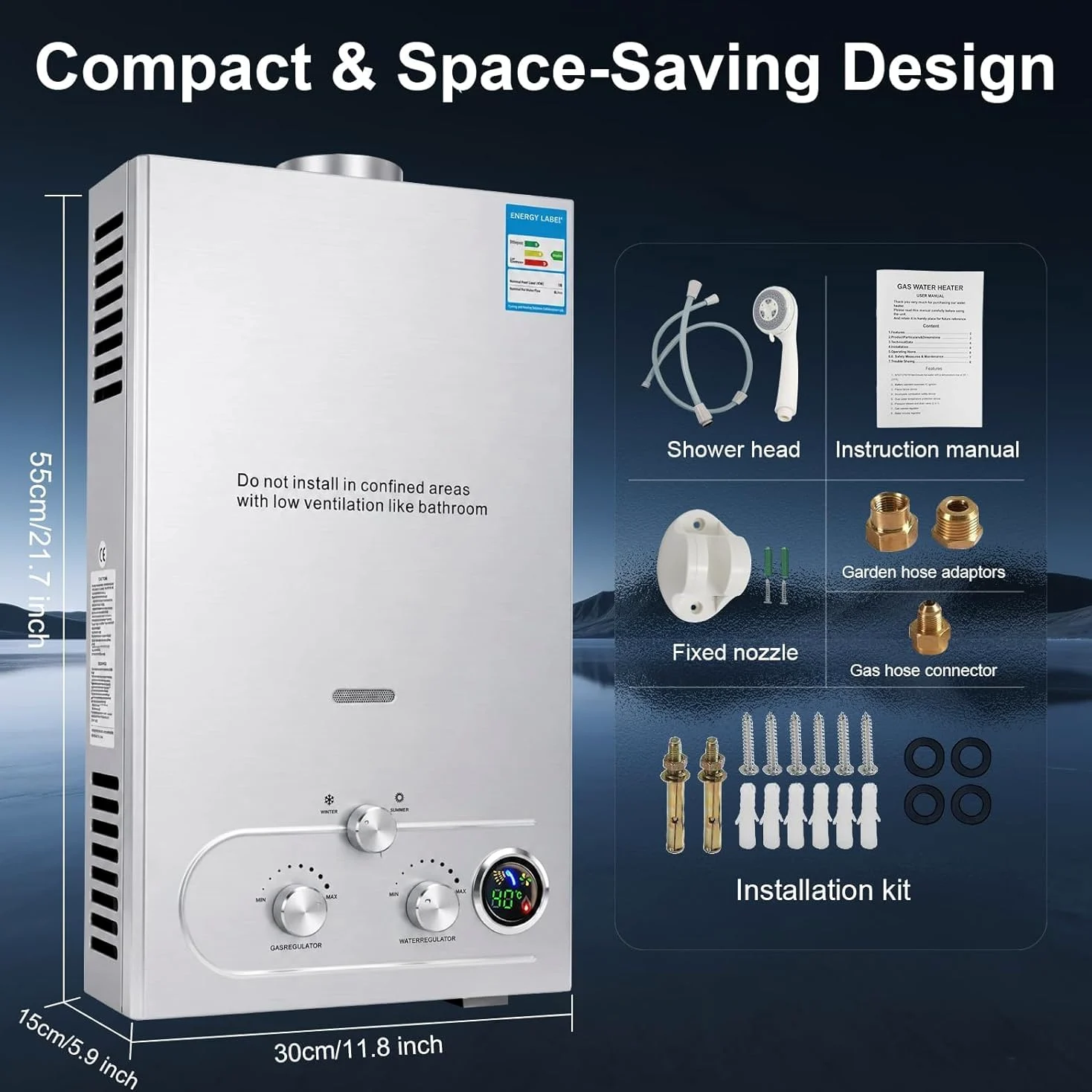 12L GPL Scaldacqua a Gas Liquefatto,Uscita Dell'acqua Calda 12 L/min,24KW Shower Water Heater Gas Bagno Riscaldatore di Acqua Calda di Induzione Riscaldatore Della Parete (12, Litri)
