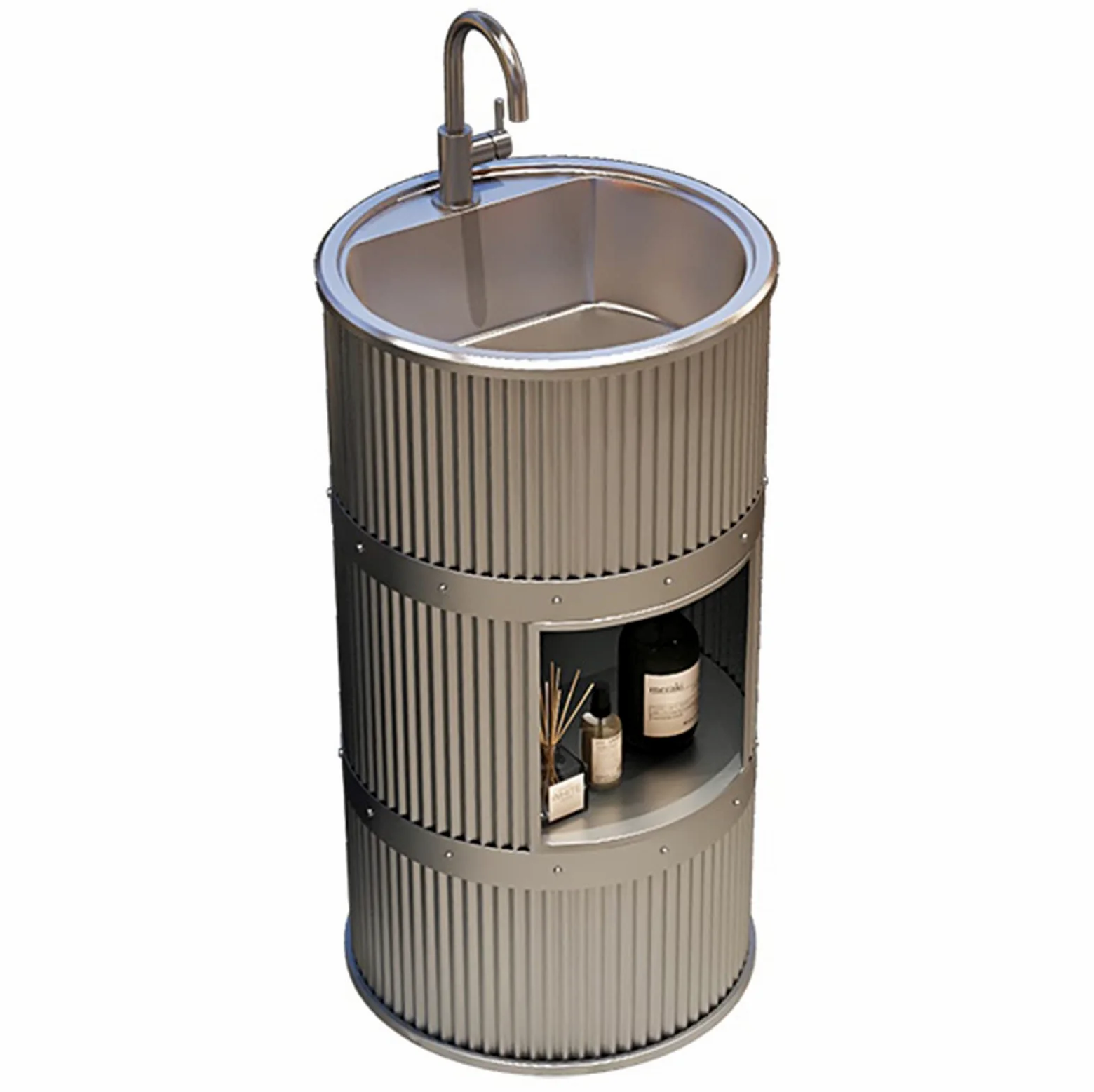 ZTGL Lavandino a Colonna Moderno in Ferro Battuto, Mobile da Bagno con Lavabo in Acciaio Inox, Lavandino su Piedistallo Freestanding Set con Rubinetto e Scarico