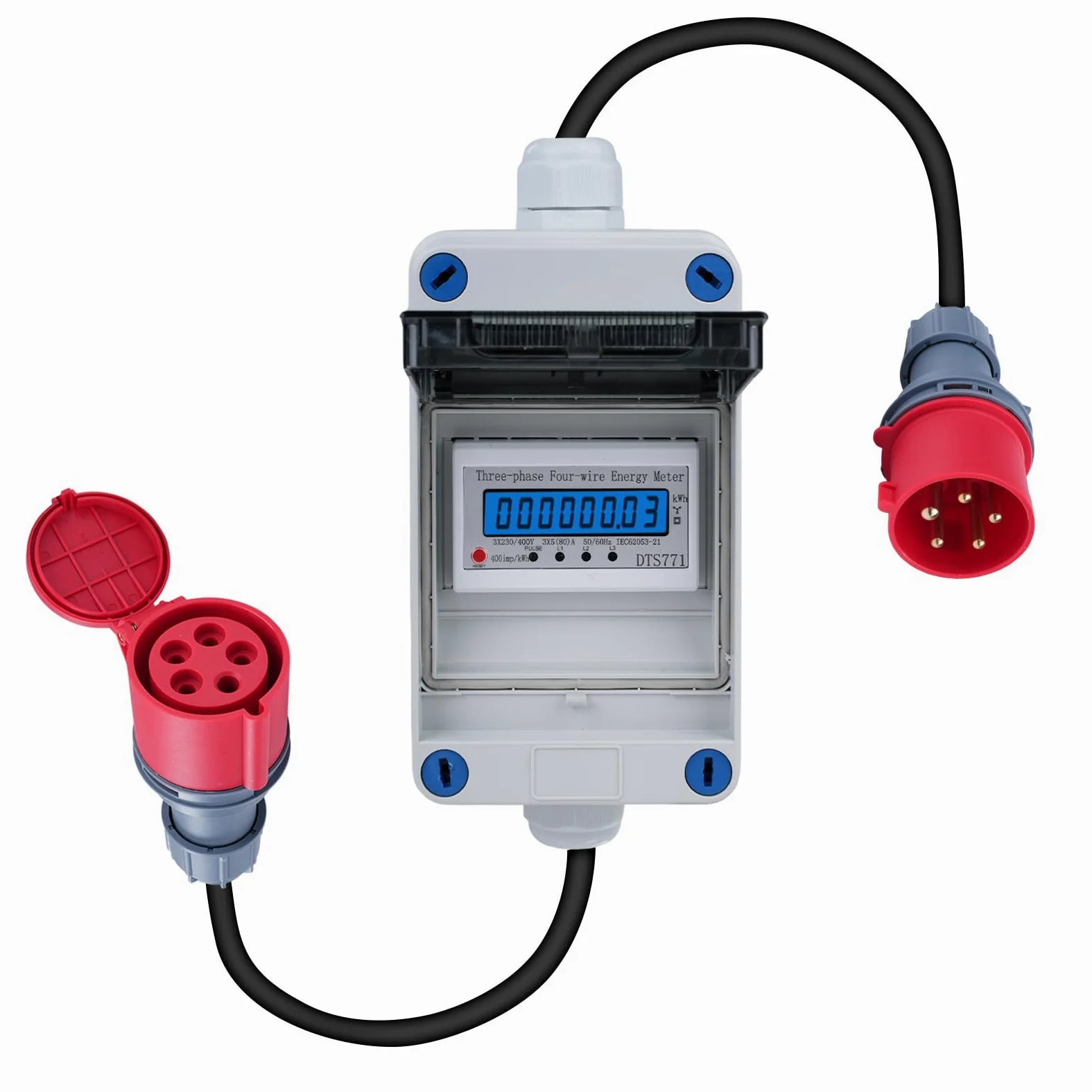 Trifase Mobile Digital Electricity Meter 32A 380V Mobile Meter CEE Plug 3 Fase Mobile Digital Meter 5 * 2.5mm² con Reset 2m cavo IP44 Socket Adapter Meter (H07RN-F HR-03X)
