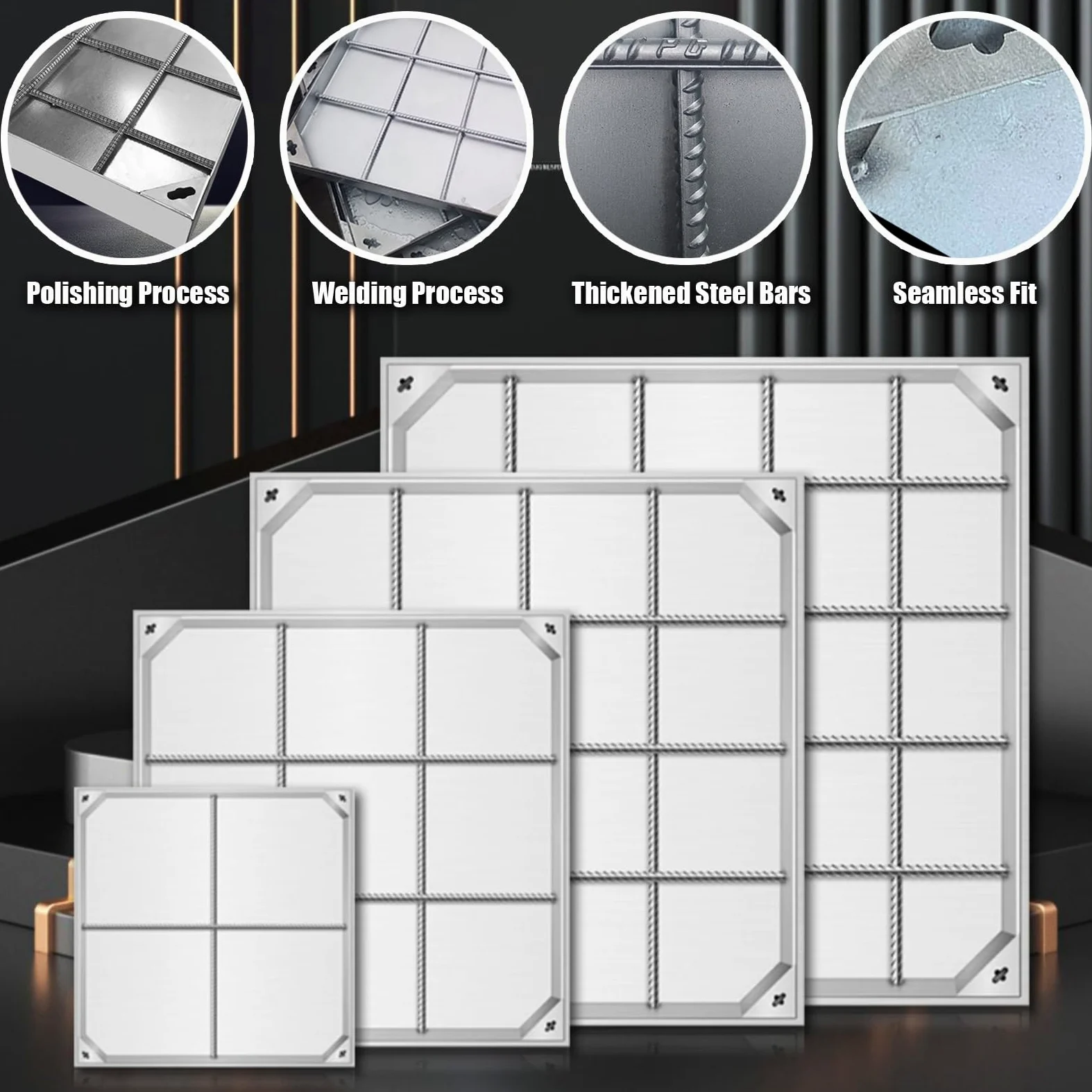 Chiusino Invisibile Quadrato in Acciaio Inox, Tombino di Scarico Esterno Rettangolare da Incasso con Gancio per Chiusino, Coperchi per Fosse Settiche per Giardini e Vialetti(40x60x5cm/16x24x2in)