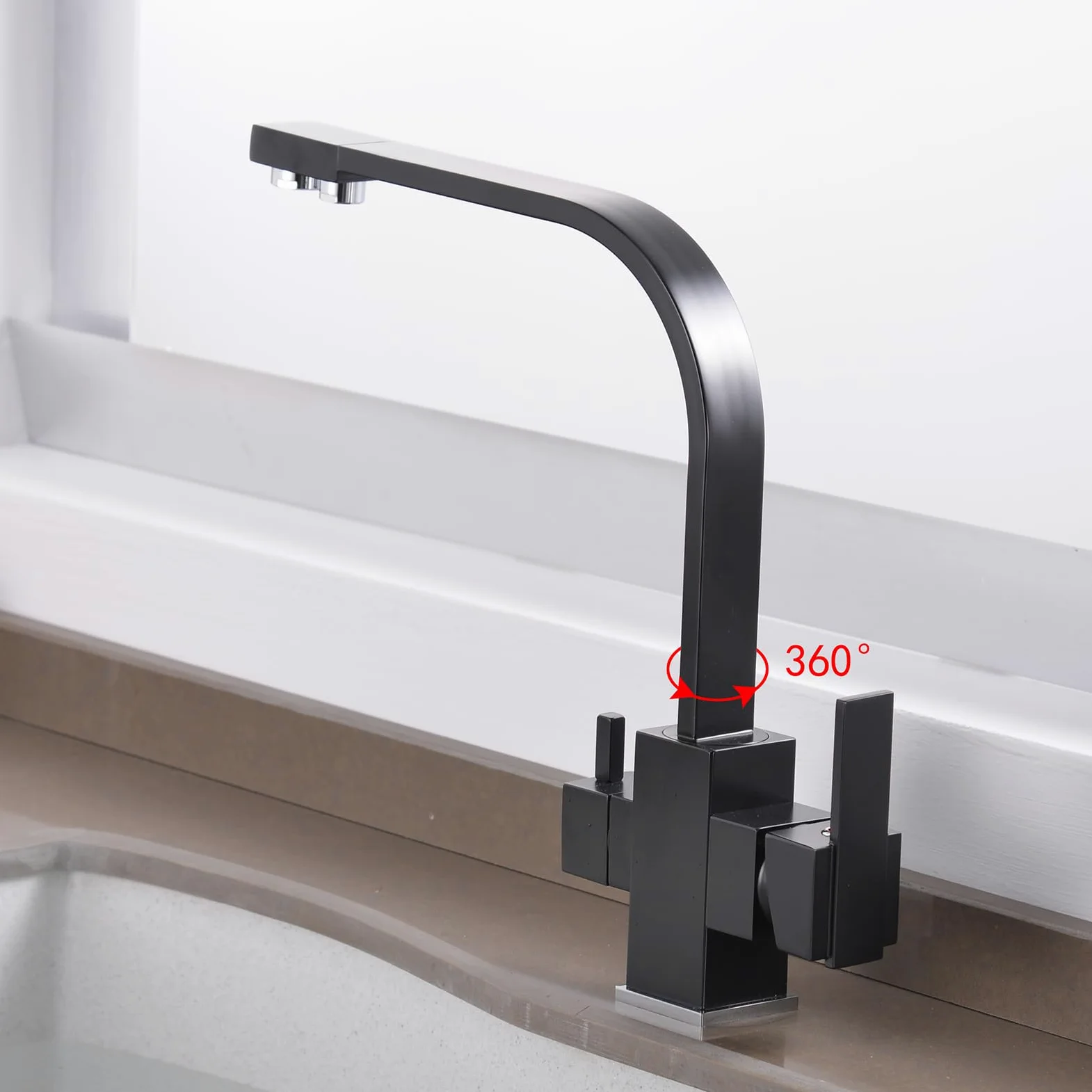 XJTNLB Rubinetto Cucina 3 Vie con Doccetta Estraibile Nero Rubinetto Depuratore Acqua Miscelatore Da Cucina Monocomando