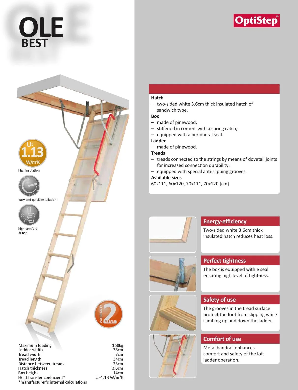 Scala pieghevole in legno per mansarda e soffitta, dimensioni del telaio: larghezza 70 cm x lunghezza 111 cm altezza fino a 280 cm e portello isolato