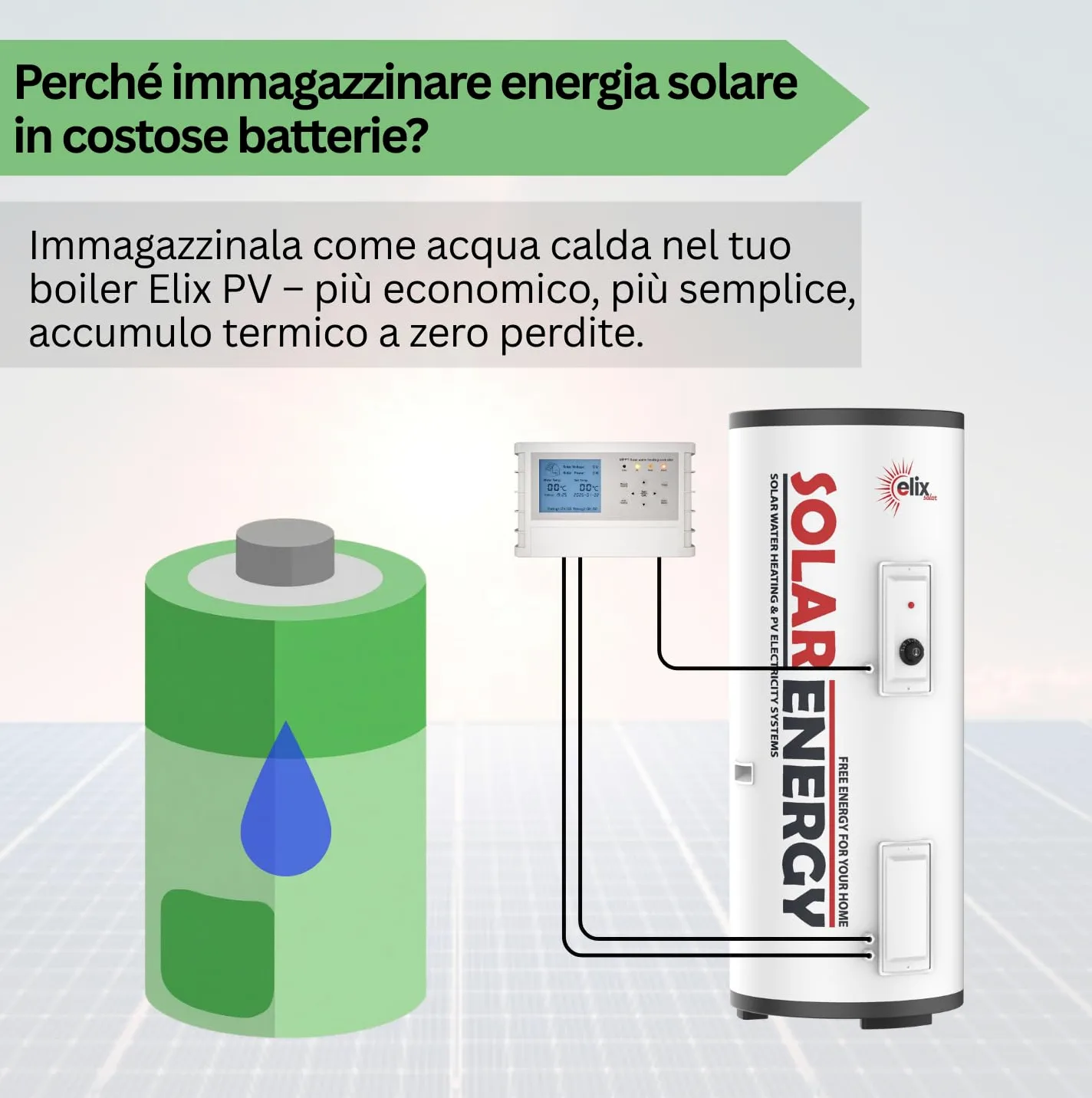 Scaldabagno Solare Fotovoltaico PV Elix 150/200 L | MPPT (con MPPT, 200L, DC 1500W)