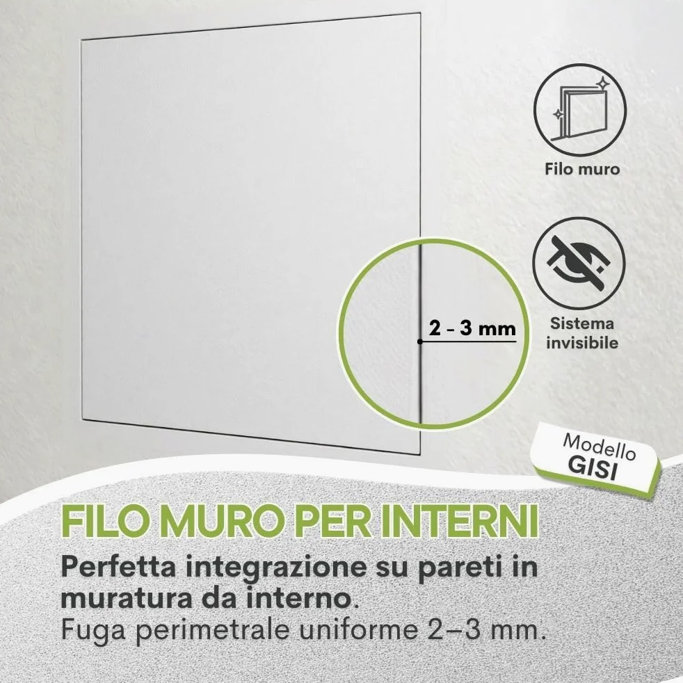 Sportello Filo Muro GiSI INTEGRA su Misura in MDF Idrofugo e Telaio Alluminio – Chiusura Filomuro per Muratura da interno