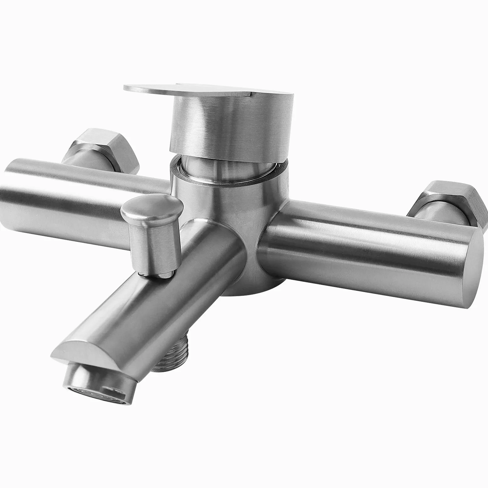 Rubinetto a Parete per Vasca da Bagno e Doccia, Miscelatore, in Acciaio Inox 304 con Deviatore, Monocomando Regolabile Acqua Calda e Fredda