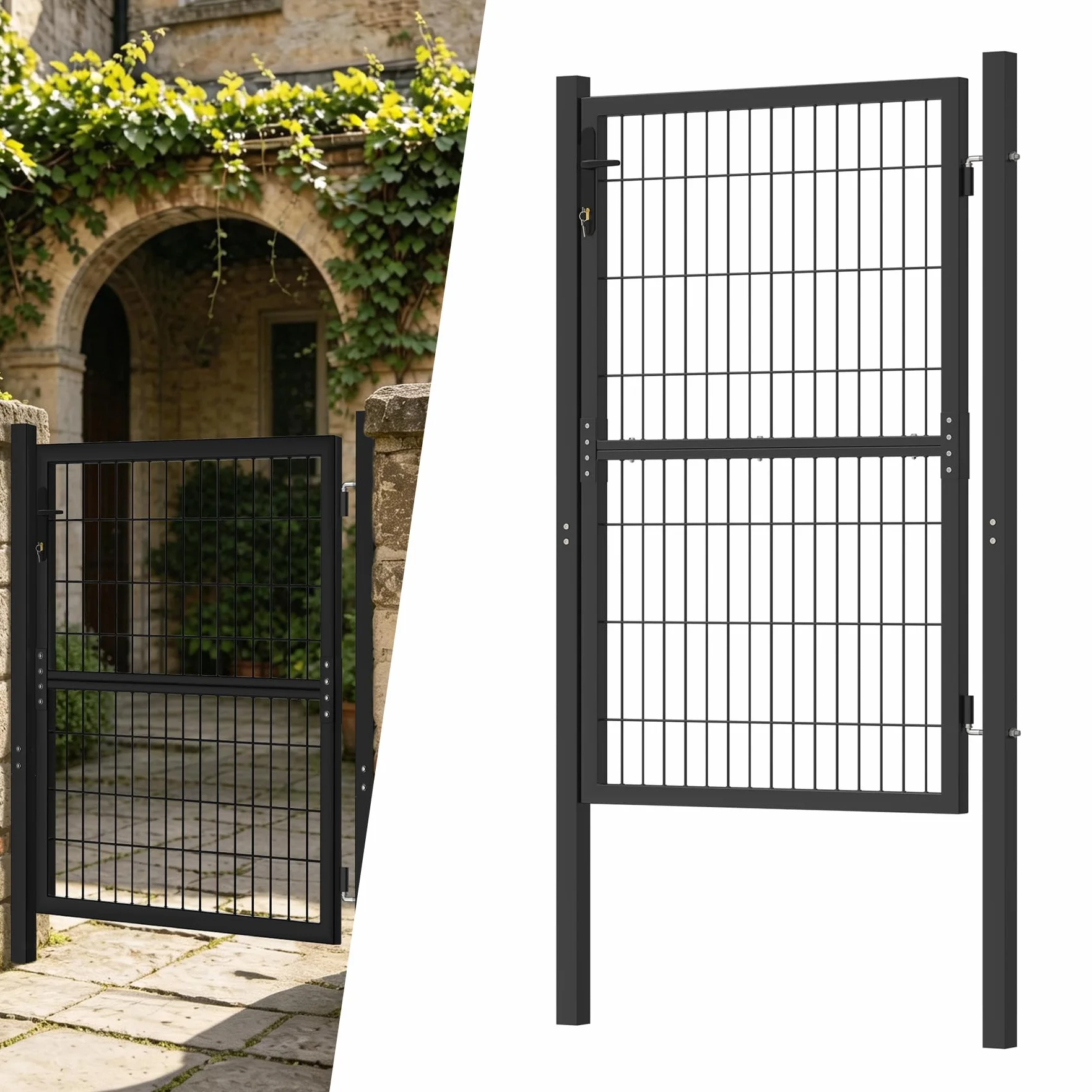 Froadp 150 x 100 cm, cancello da giardino zincato singolo, cancello a battente da giardino con serratura di alta qualità, maniglia e chiavi, recinzione da giardino per porta d'ingresso e magazzini,