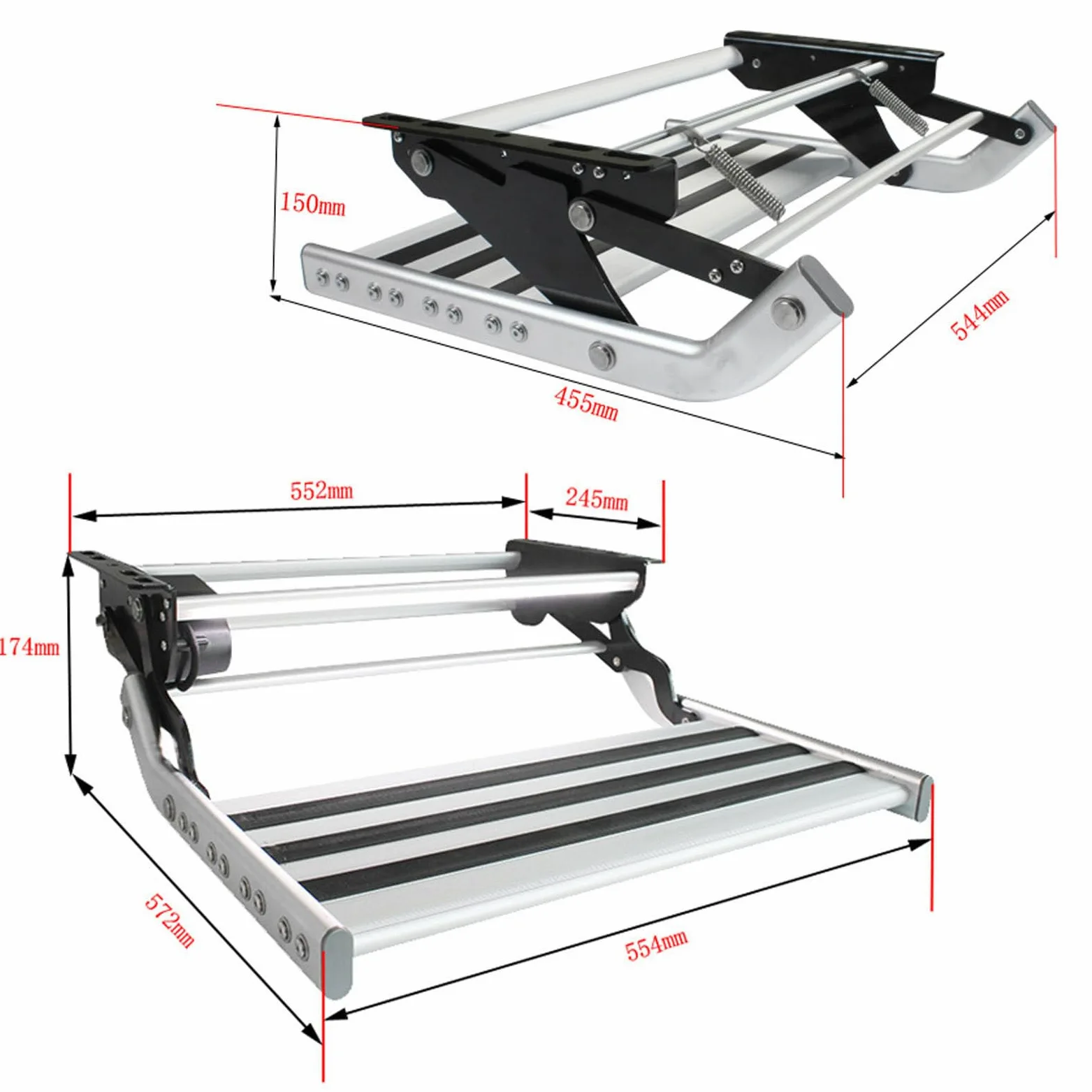 Gradino Elettrico Pieghevole per Camper con Luce a LED, Costruzione in Lega di Alluminio Resistente, Controllo dell'interruttore e Controllo della Porta, Scale Automatiche Pieghevoli per ro