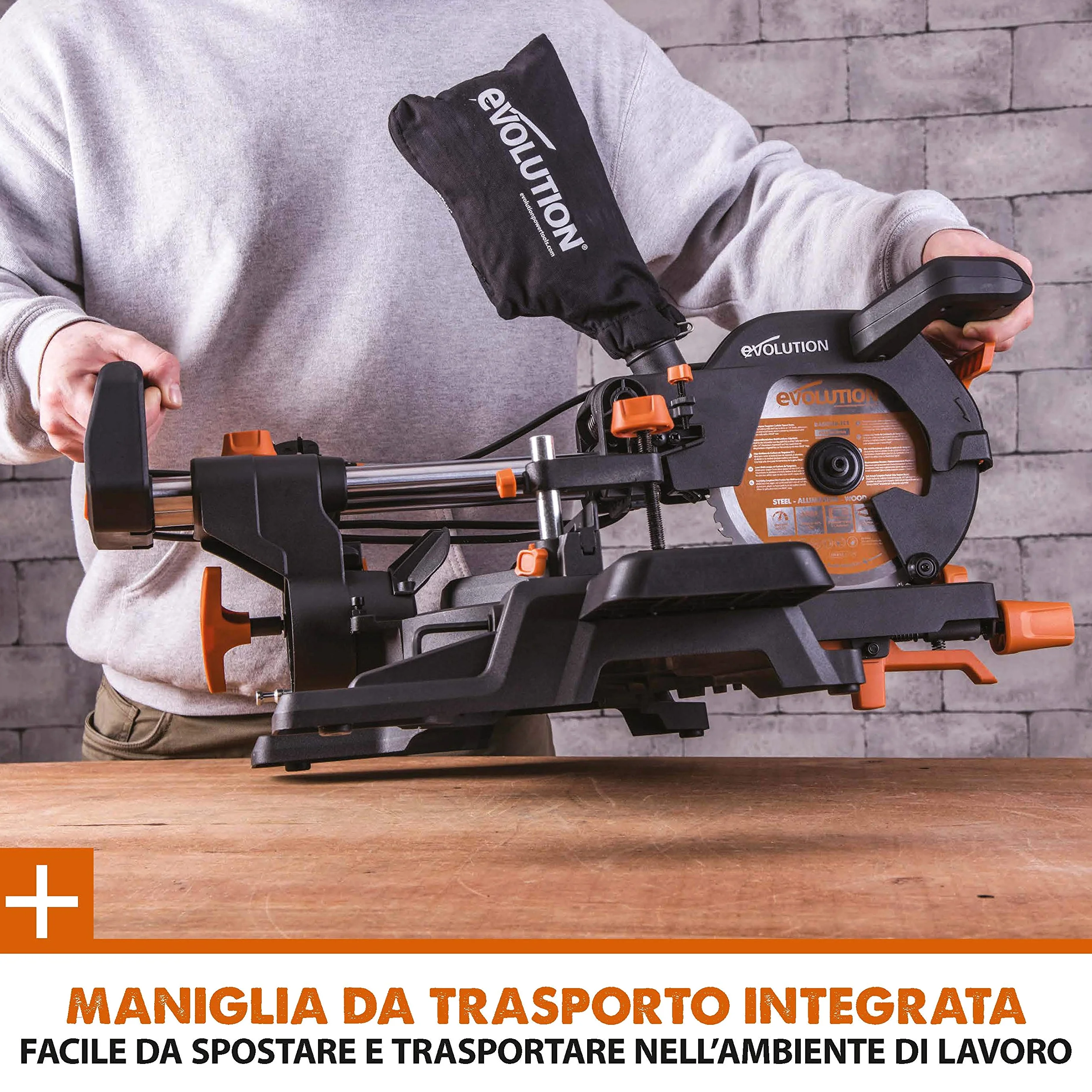 Evolution Power Tools 048-0032A R210SMS-300+ Troncatrice Radiale Scorrevole Multi-Materiale 210 mm con Pacchetto Plus, 230 V