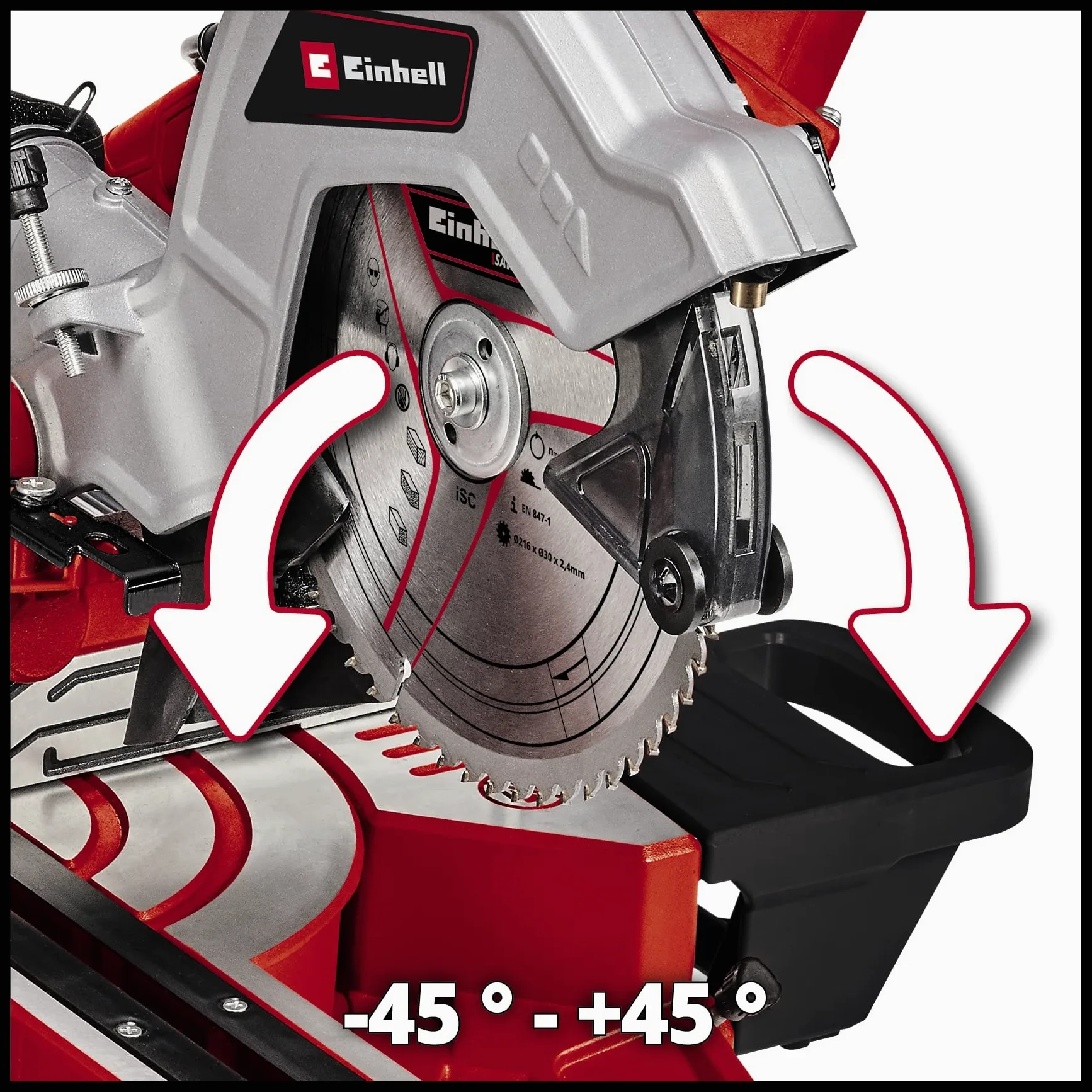 Einhell TE-SM 216 Dual Troncatrice radiale (230-240 V, 1800 W, giri al min. 5000, lama Ø216 x ø30-60 denti, inclinabile DESTRA E SINISTRA 0-45°, taglio max 305 x 65 mm)