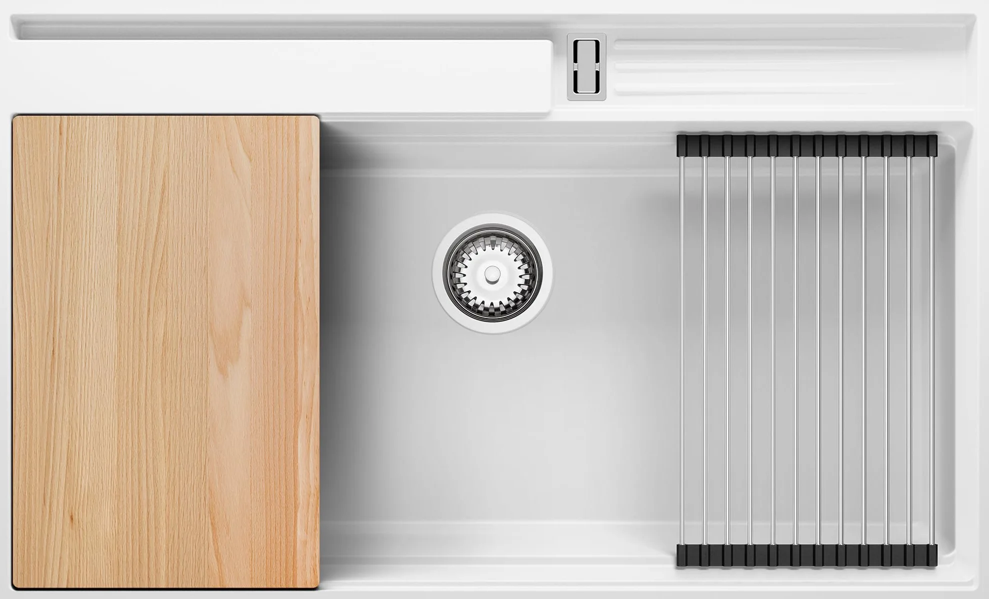 PRIMAGRAN Lavello da Cucina Bianco 88x53cm, Lavandino in Granito a 1 vasca + Sifone Classico, Lavabo da Cucina Incasso al Mobile 90cm - Oslo 90 Pocket S456