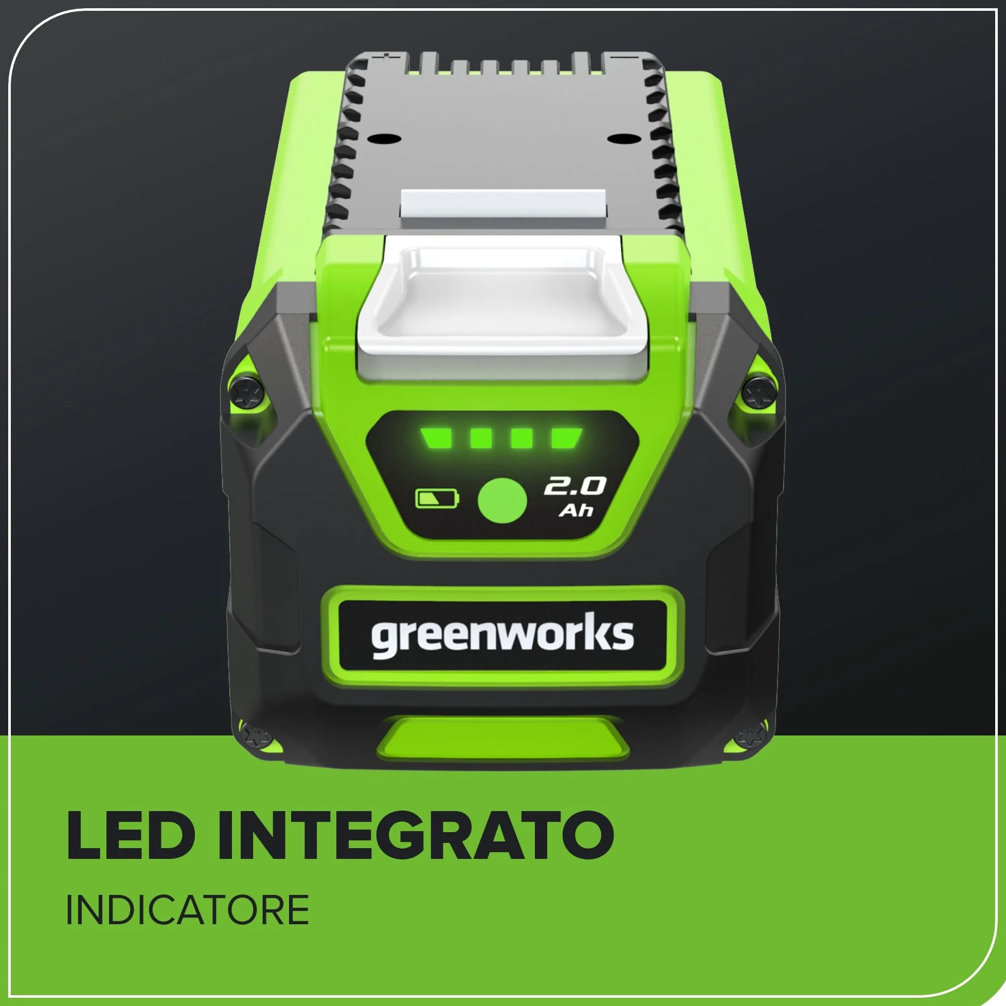 Greenworks Batteria 40V 2Ah - Batteria agli Ioni di Litio per Tutti gli Attrezzi da Giardino ed Elettroutensili Greenworks da 40V, Ricarica Rapida, Indicatore LED di Ricarica, Garanzia 2 Anni - G40B2