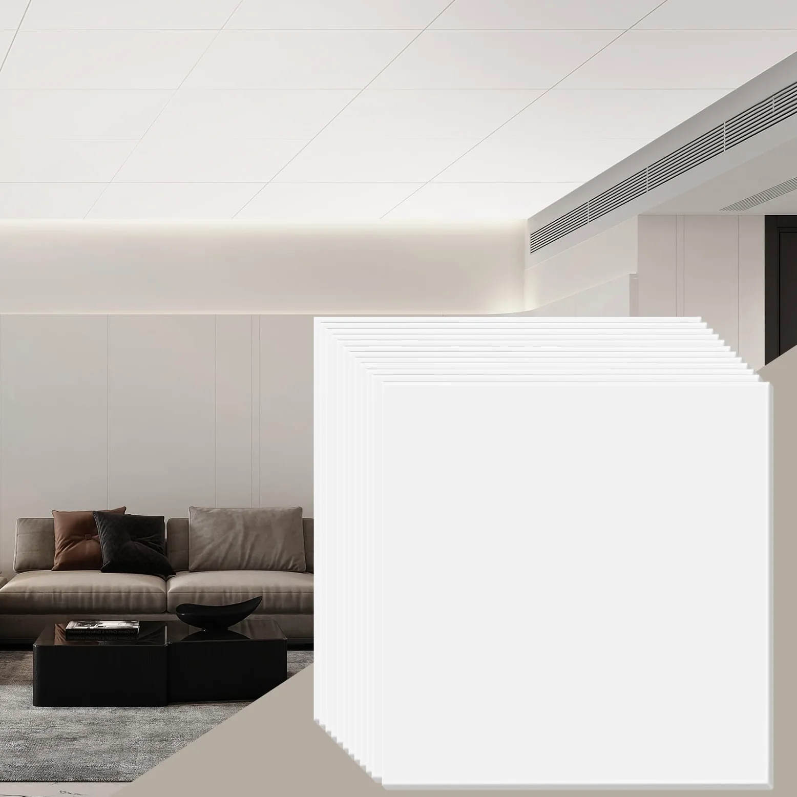 VEVOR Pannelli per Controsoffitto 603 x 603 mm Pannelli per Soffitto Confezione 12, Buona flessibilità, Facile Installazione, Rivestimento per Soffitto per Decorazione di Casa/Ufficio, Bianco Liscio