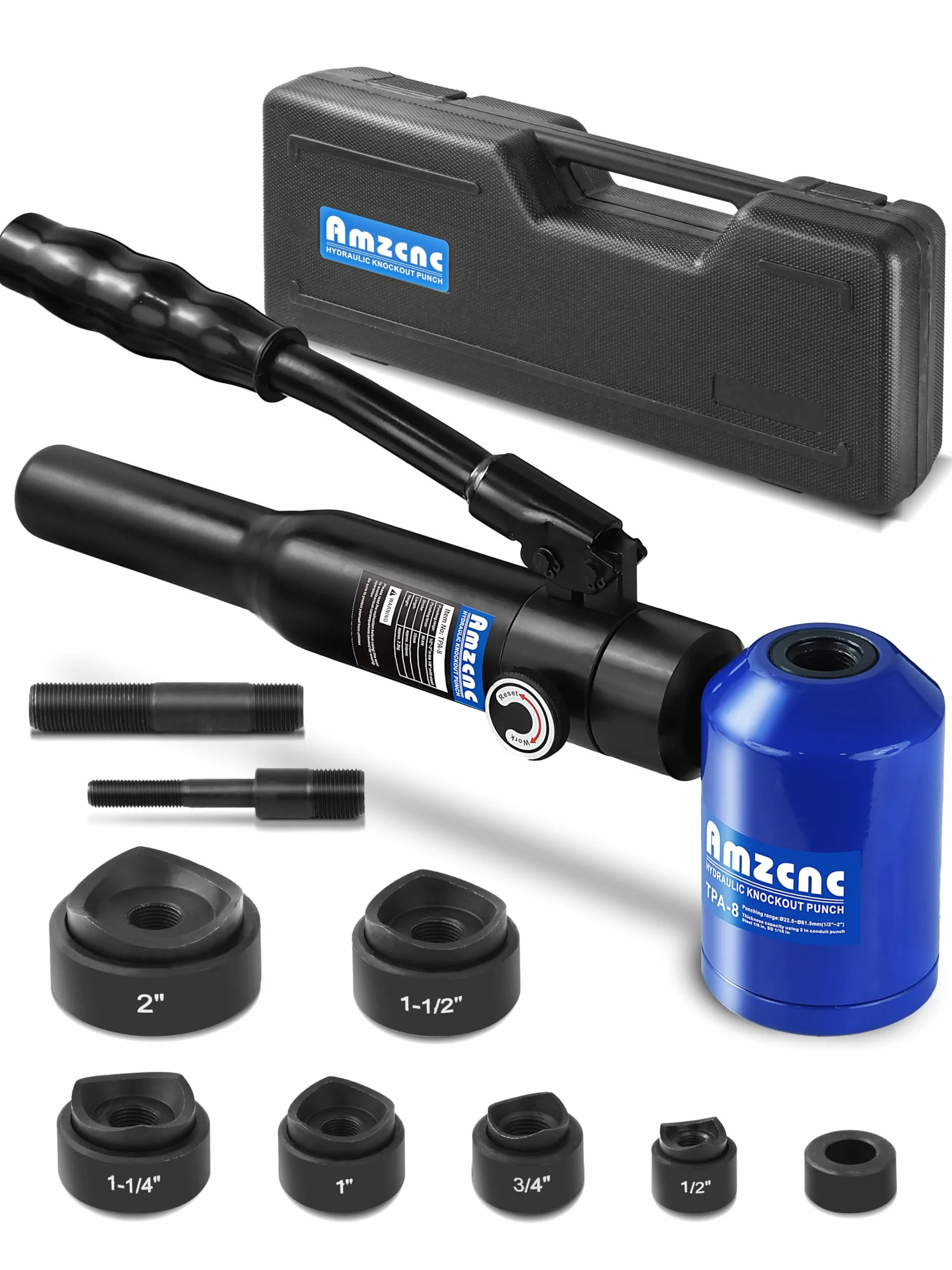 AMZCNC Set di punzonatrici idrauliche per fori Knockout, 8 t, con 6 fustelle da 22 mm, 27,5 mm, 34 mm, 43 mm, 49 mm, 60,5 mm, perforatrici idrauliche