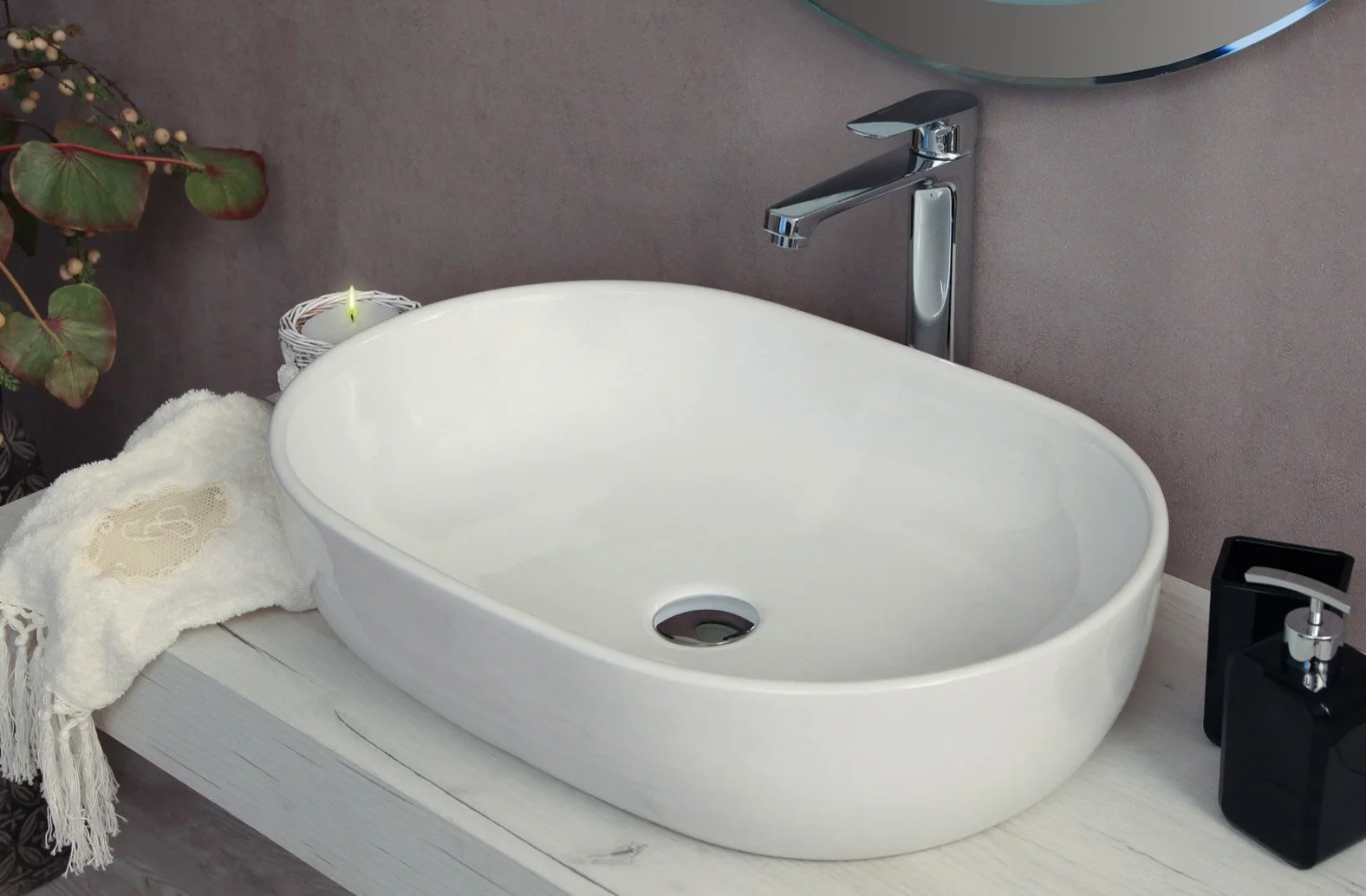 Yellowshop - Lavabo Da Appoggio Cm 60 x 42 Bacinella Lavandino Lavello In Ceramica Bianco Sanitari Bagno Design Moderno Modello Opera