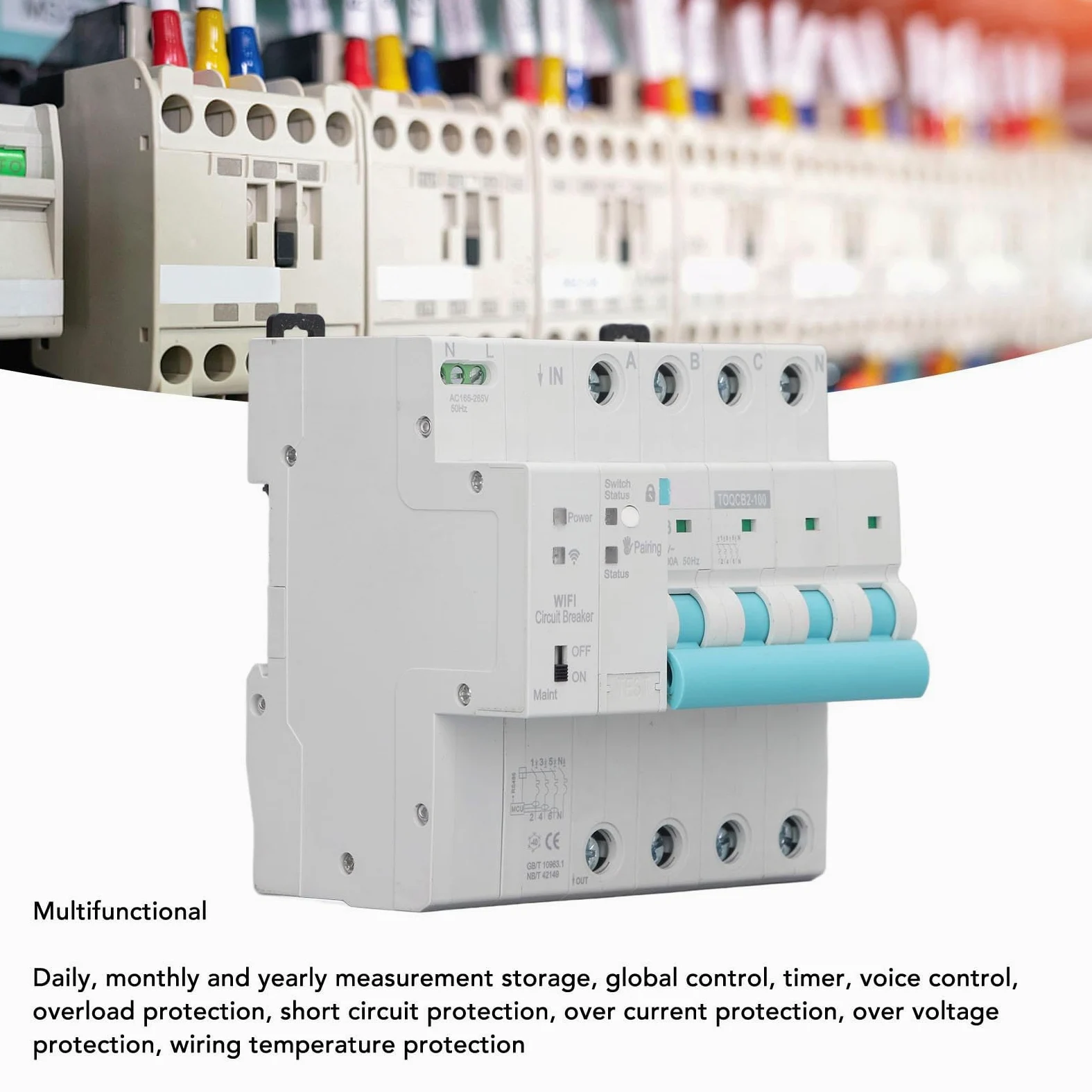 Smart WiFi Wireless Circuit Breaker DIN Rail Elettricità Monitor Interruttore per Elettrodomestici 4P 145 a 295V 63A