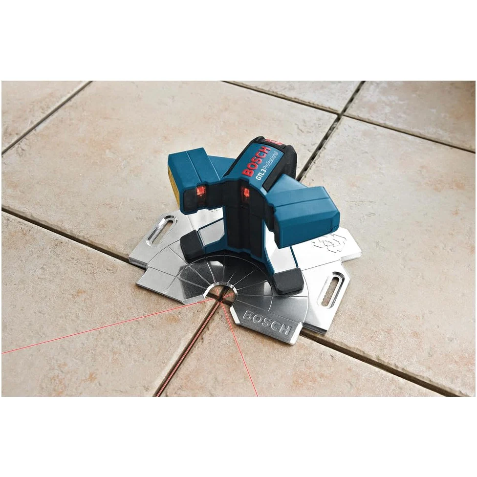 Bosch Professional GTL 3 Livella Laser per Piastrelle, 4 x Pile AA, Custodia Protettiva, Protezione da Polvere e Spruzzi IP 54, Piatto di Allineamento, Raggio d'Azione: 20 m