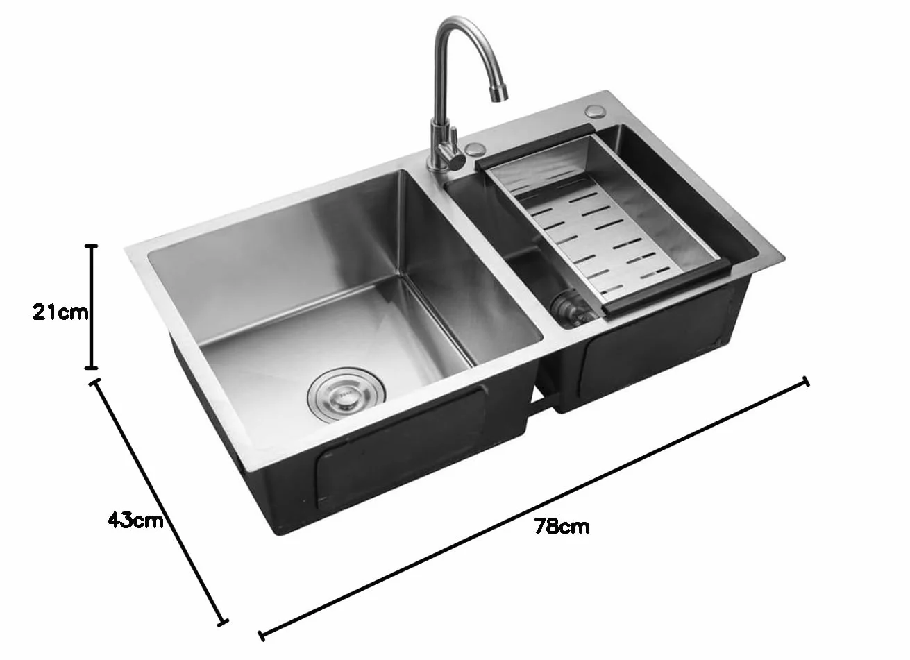 Lavello da cucina con 2 ripiani, lavello ad incasso, rettangolare, con scolapiatti, acciaio inossidabile, doppio ripiano, lavello da cucina, lavello ad incasso, doppio