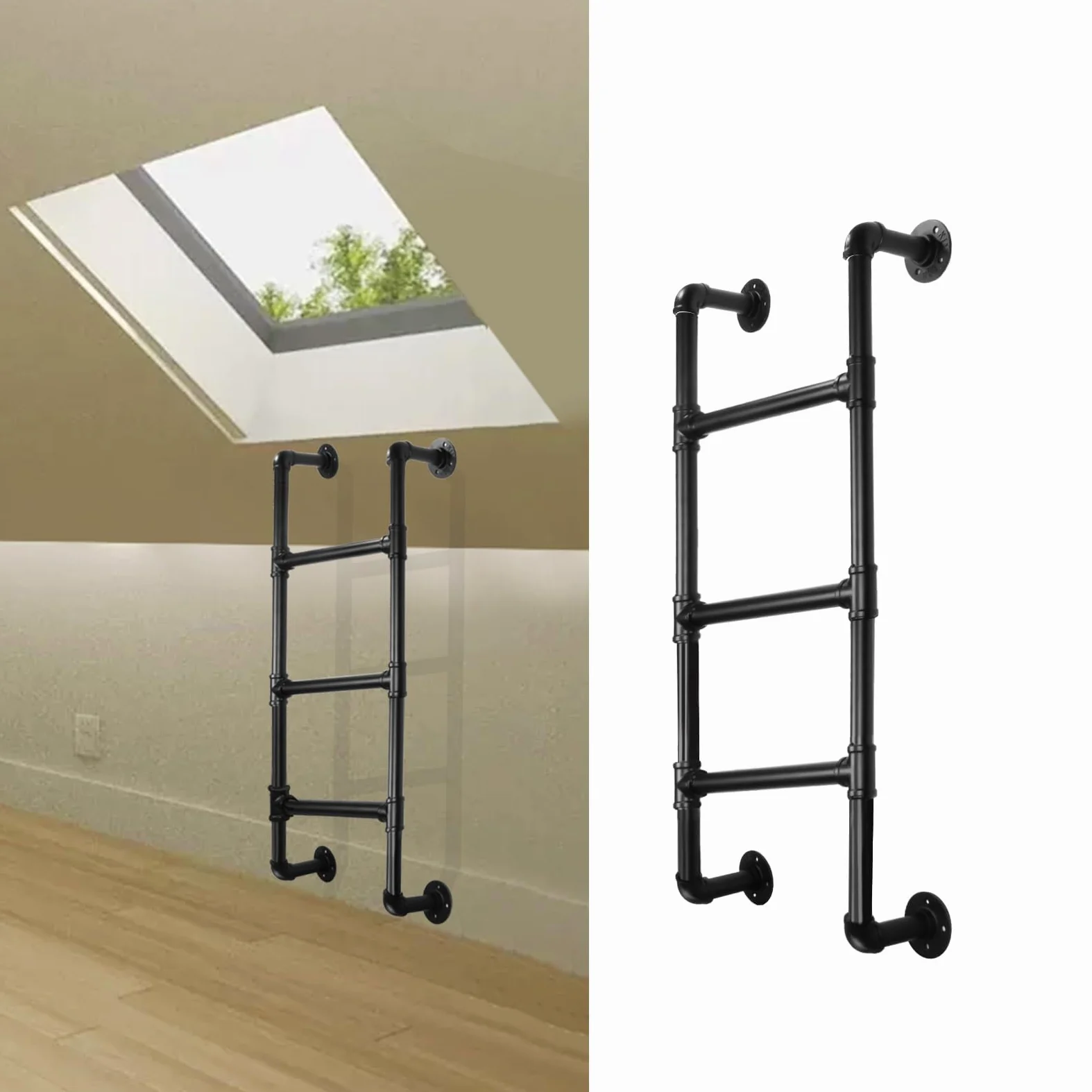 Scala a 3 Gradini per Letti a Castello, Pozzi di Finestra del Seminterrato e Soffitte, Scala di Emergenza in Metallo Nero, Capacità di Carico 150kg, 100cm, Ideale per Casa, Dormitorio, Terrazza