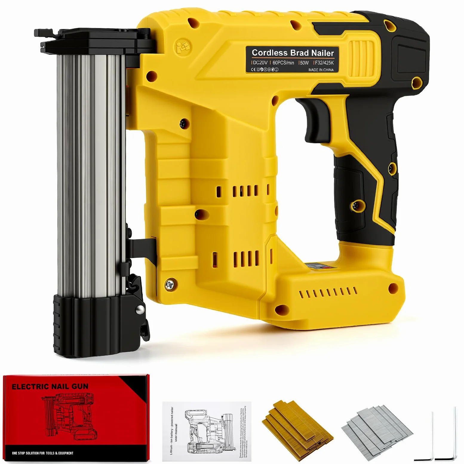 18GA, chiodatrice elettrica senza spazzole con 1000 chiodi e 1000 graffette, compatibile con batteria De-Walt da 20 V, per fai da te, mobili e riparazioni (senza batteria)