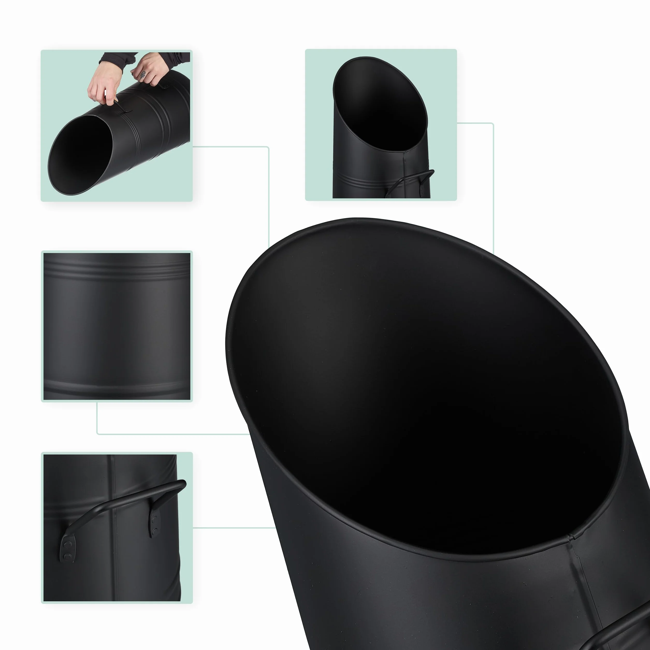 Relaxdays Contenitore Porta Carbone da Camino, Secchio per Pellet Caminetto, Secchiello Portacenere da 9 L, Ferro, Nero
