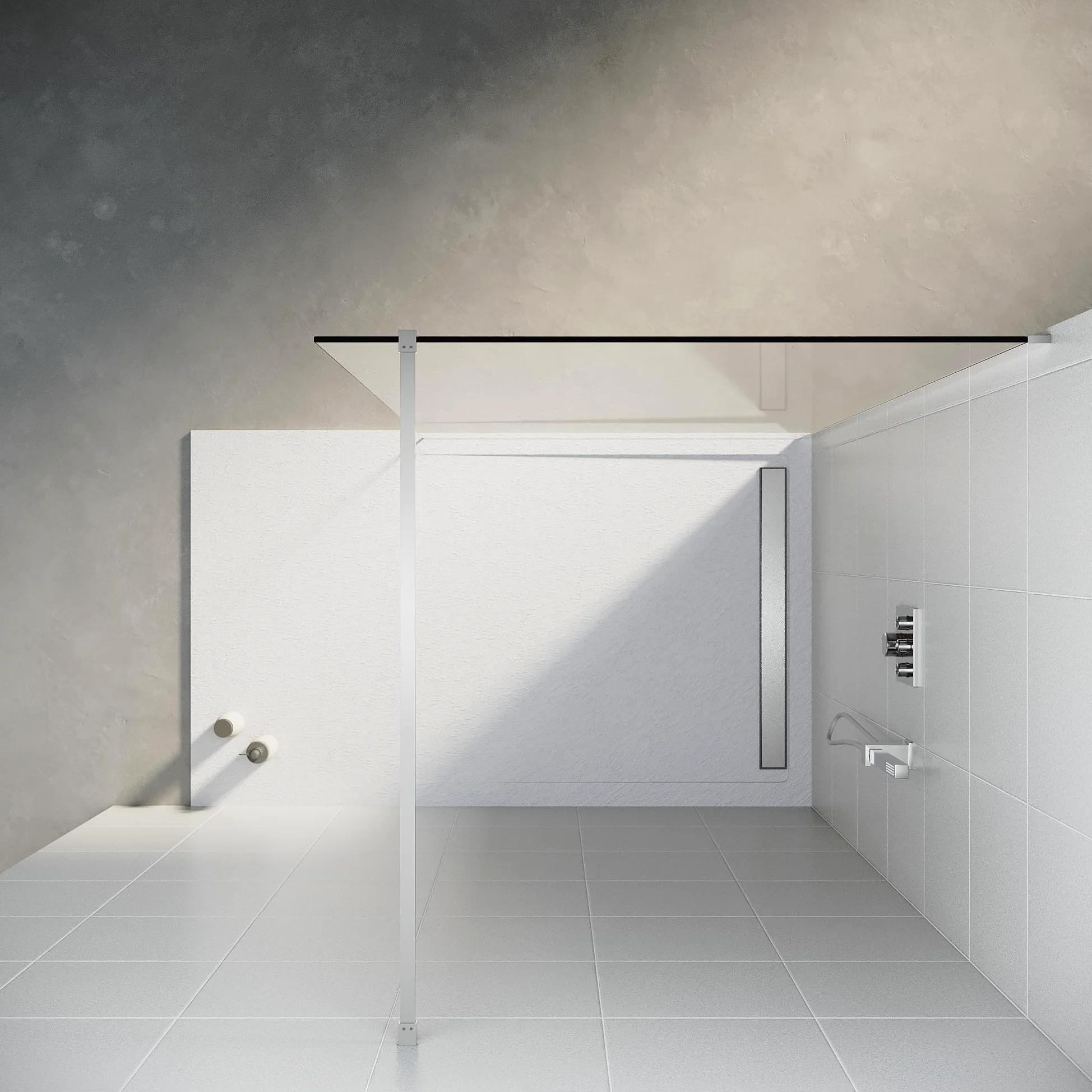 SONNI Walk in Box Doccia 110 x 200 cm, Parete Doccia Fissa in Cristallo 8mm, Vetro Trasparente Temperato Rivestimento Nano, Regolabile con Stabilizzatore