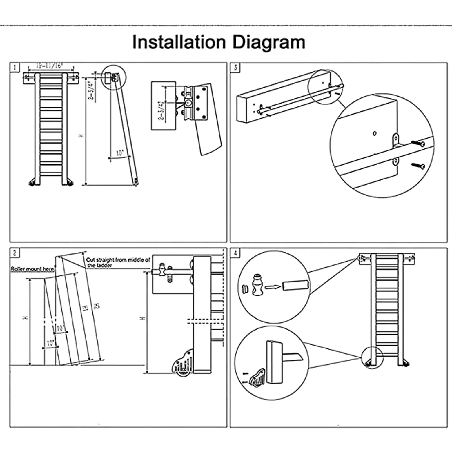 Libreria Scorrevole Nero - Kit Hardware per Scala e Porta Scorrevole, con Ruote
