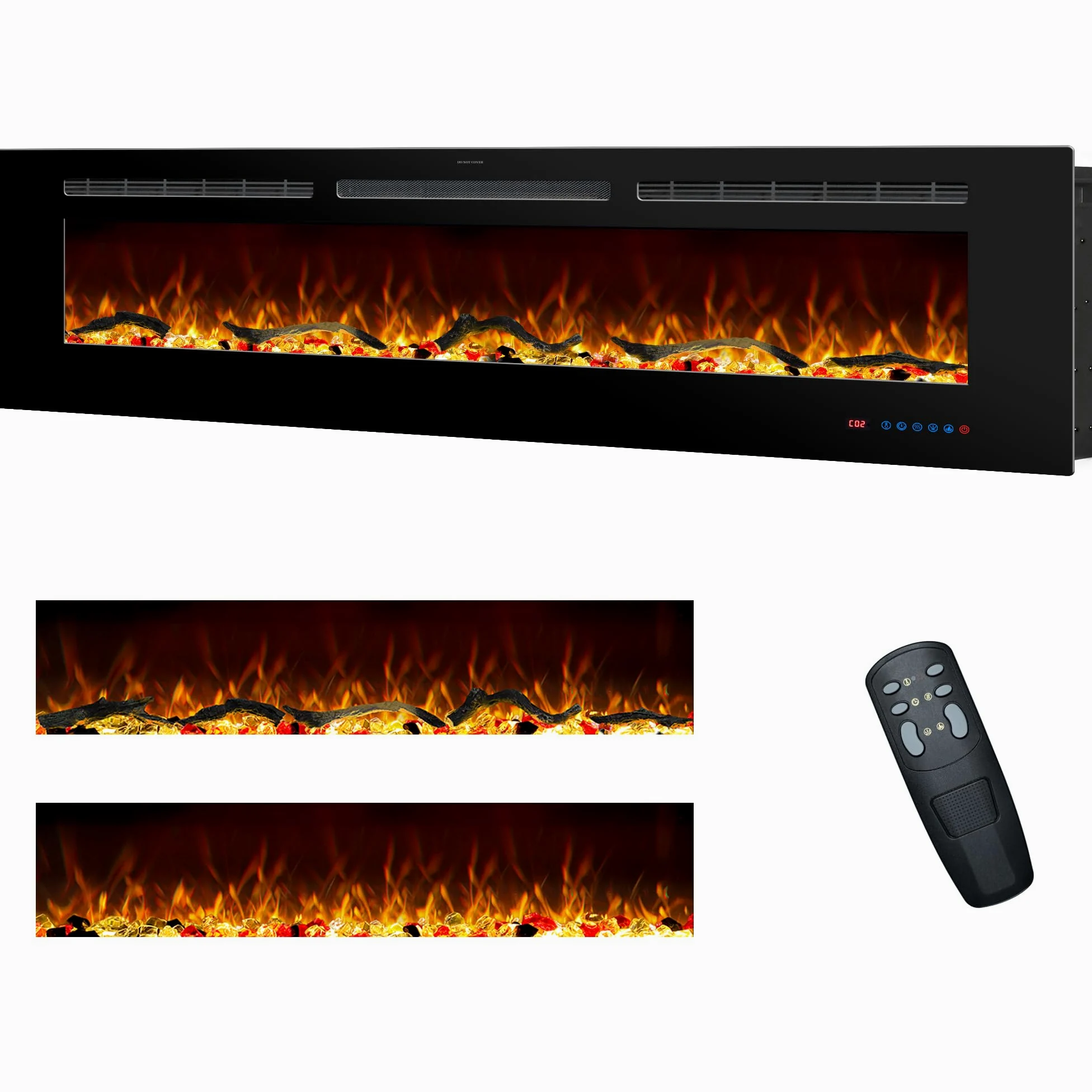 127 cm, 50 camini elettrici, da incasso e da parete, per interni con telecomando, 13 fiamme di colore con legno e cristallo, timer 9H